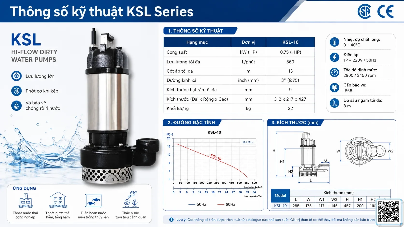 KSL KSL Series Hi-flow Dirty Water Pumps Catalogue Taiwan Pumps, Bơm Đài Loan nhập khẩu