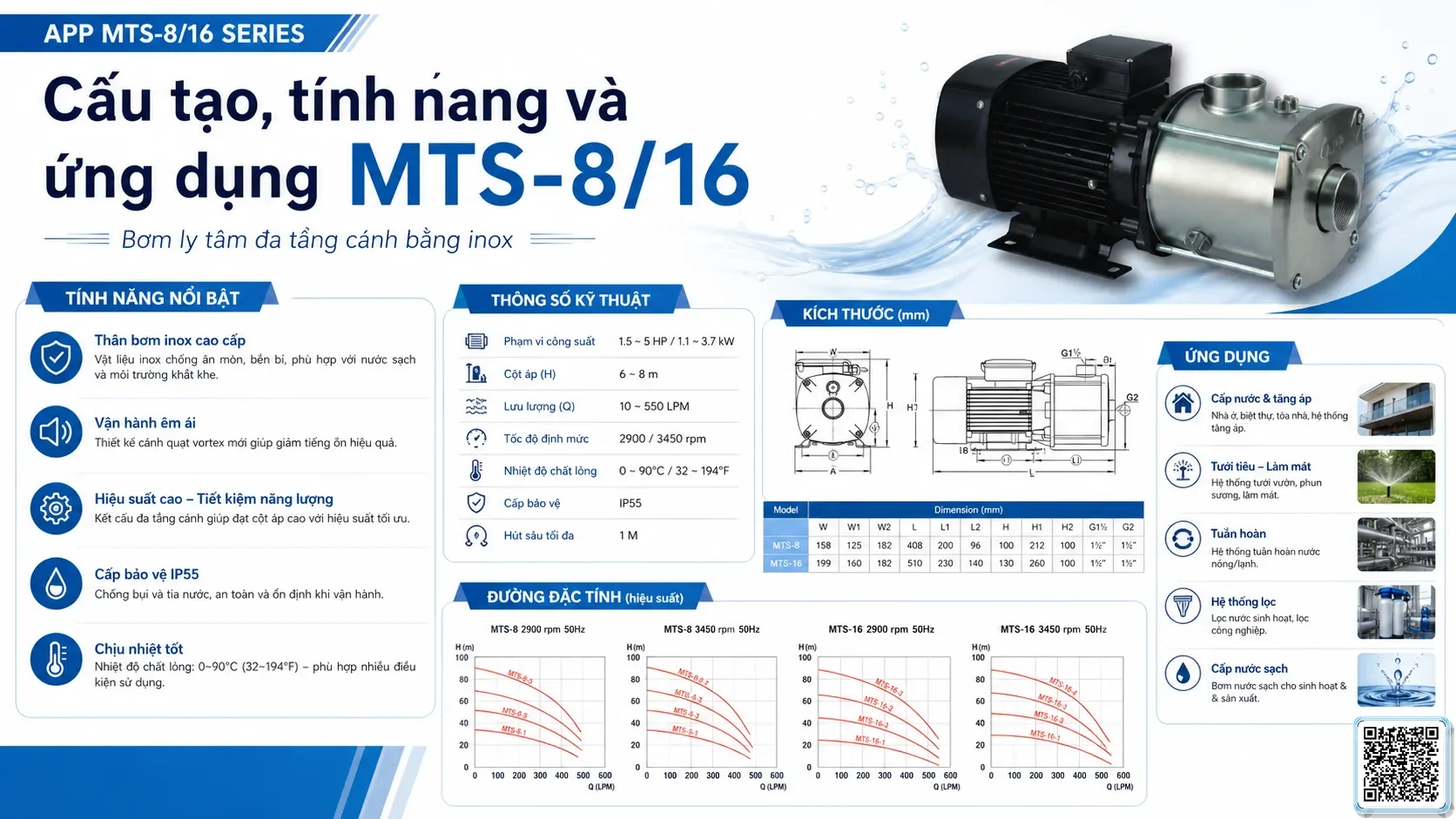 MTS-8/16 MTS-8/16 Series Stainless Steel Multistage Centrifugal Pumps Catalogue Taiwan Pumps, Bơm Đài Loan nhập khẩu