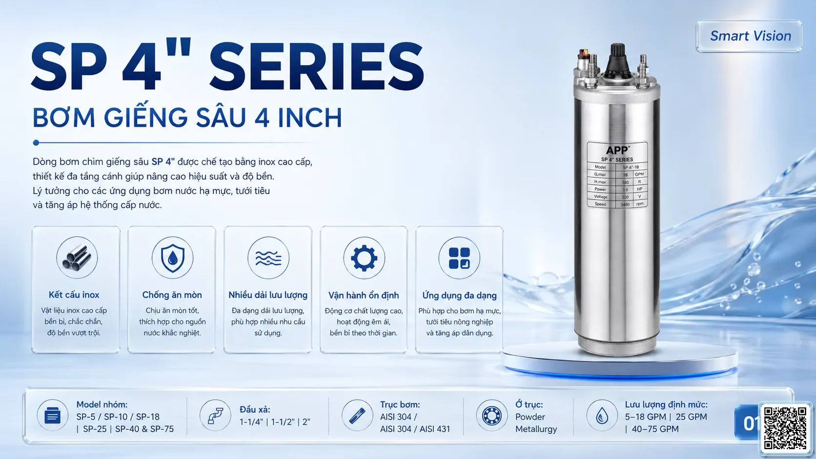 SP 4" SP 4-inch Series Deep Well Pumps Catalogue Taiwan Pumps, Bơm Đài Loan nhập khẩu