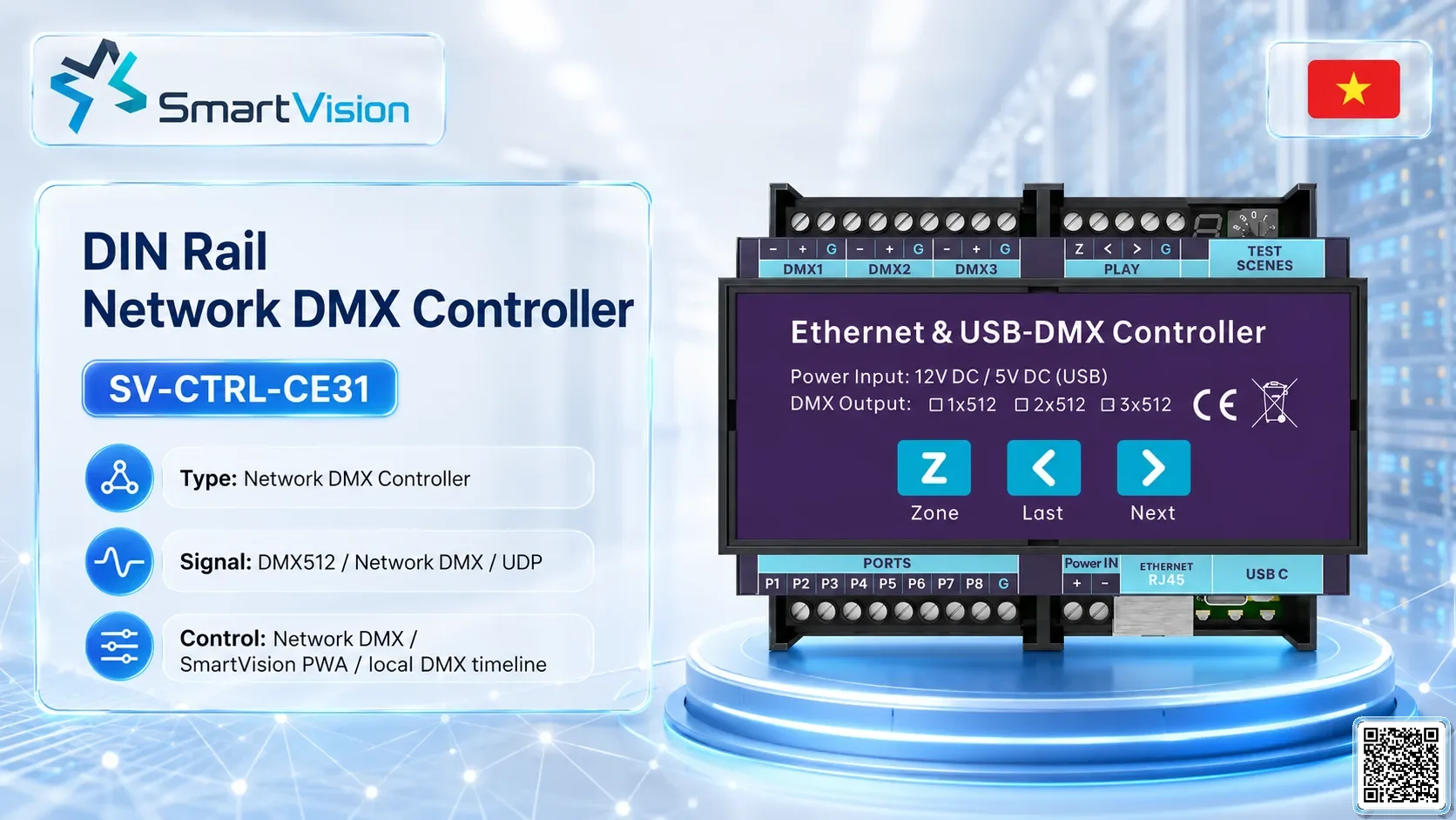 SV-CTRL-CE31 DIN Rail Network DMX Controller
