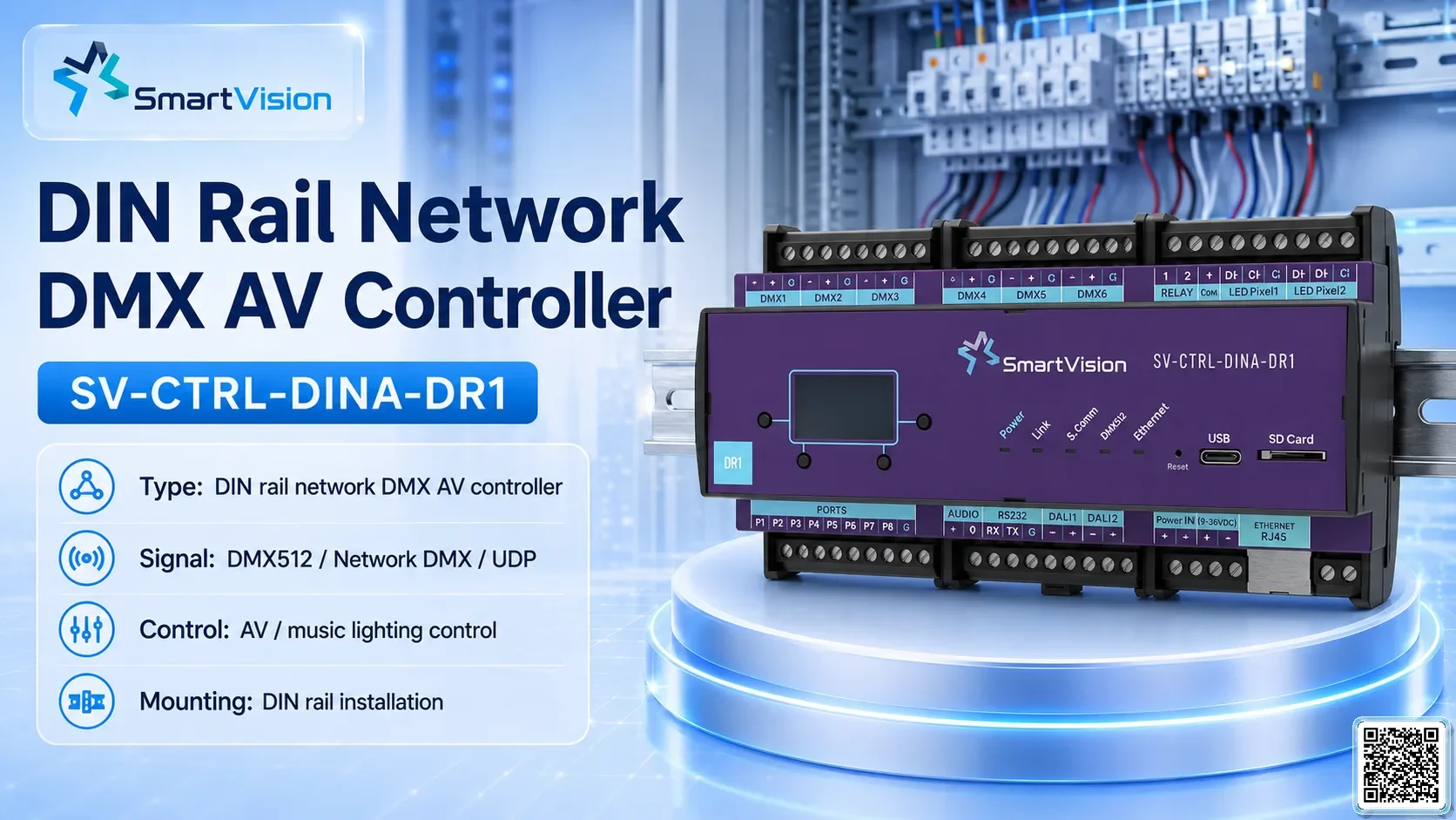 SV-CTRL-DINA-DR1 DIN Rail Network DMX AV Controller