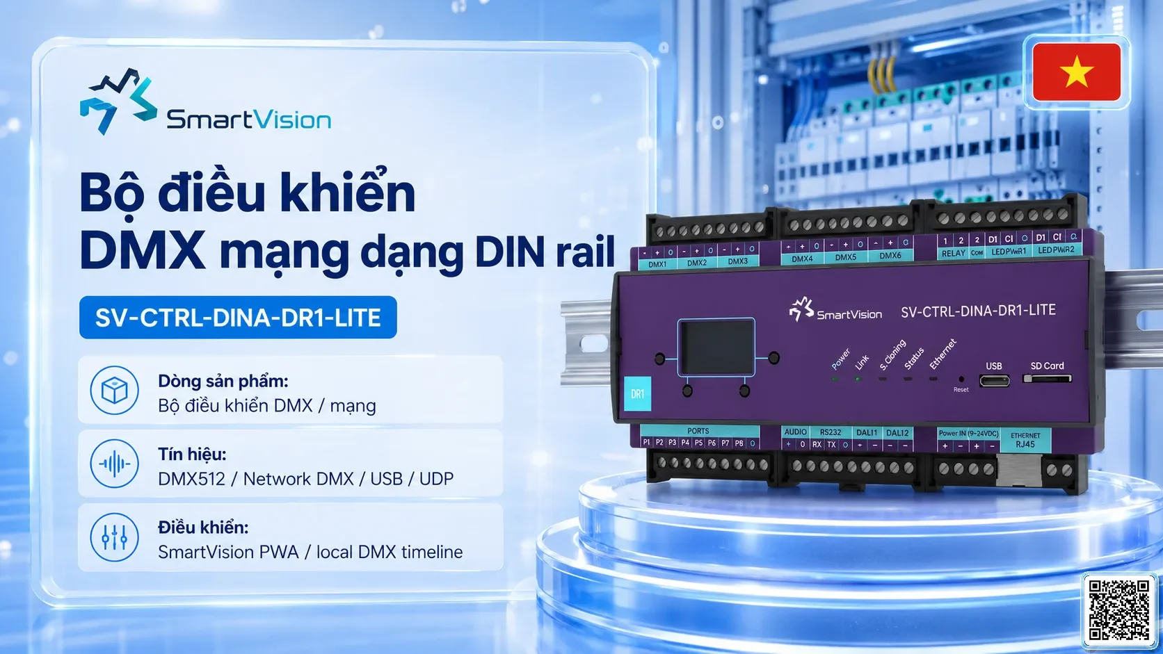 SV-CTRL-DINA-DR1-LITE SV-CTRL-DINA-DR1-LITE DIN Rail Network DMX Controller Bộ điều khiển DMX, Nhạc nước DMX, Đèn DMX, Bơm DMX, hệ thống ánh sáng DMX SV-CTRL-DINA-DR1-LITE SV-CTRL-DINA-DR1-LITE DIN Rail Network DMX Controller Bộ điều khiển DMX, Nhạc nước DMX, Đèn DMX, Bơm DMX, hệ thống ánh sáng DMX