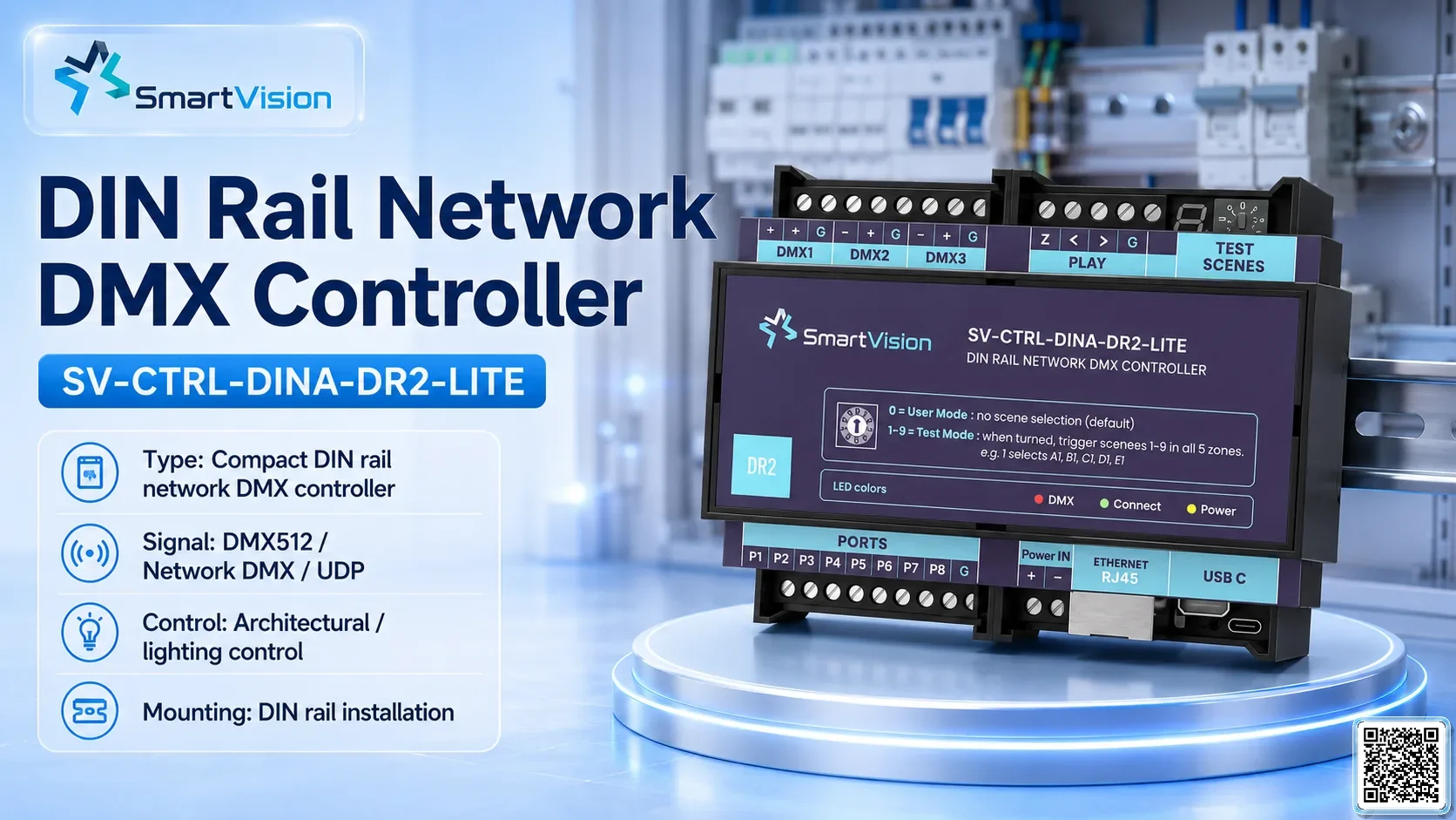 SV-CTRL-DINA-DR2-LITE DIN Rail Network DMX Controller