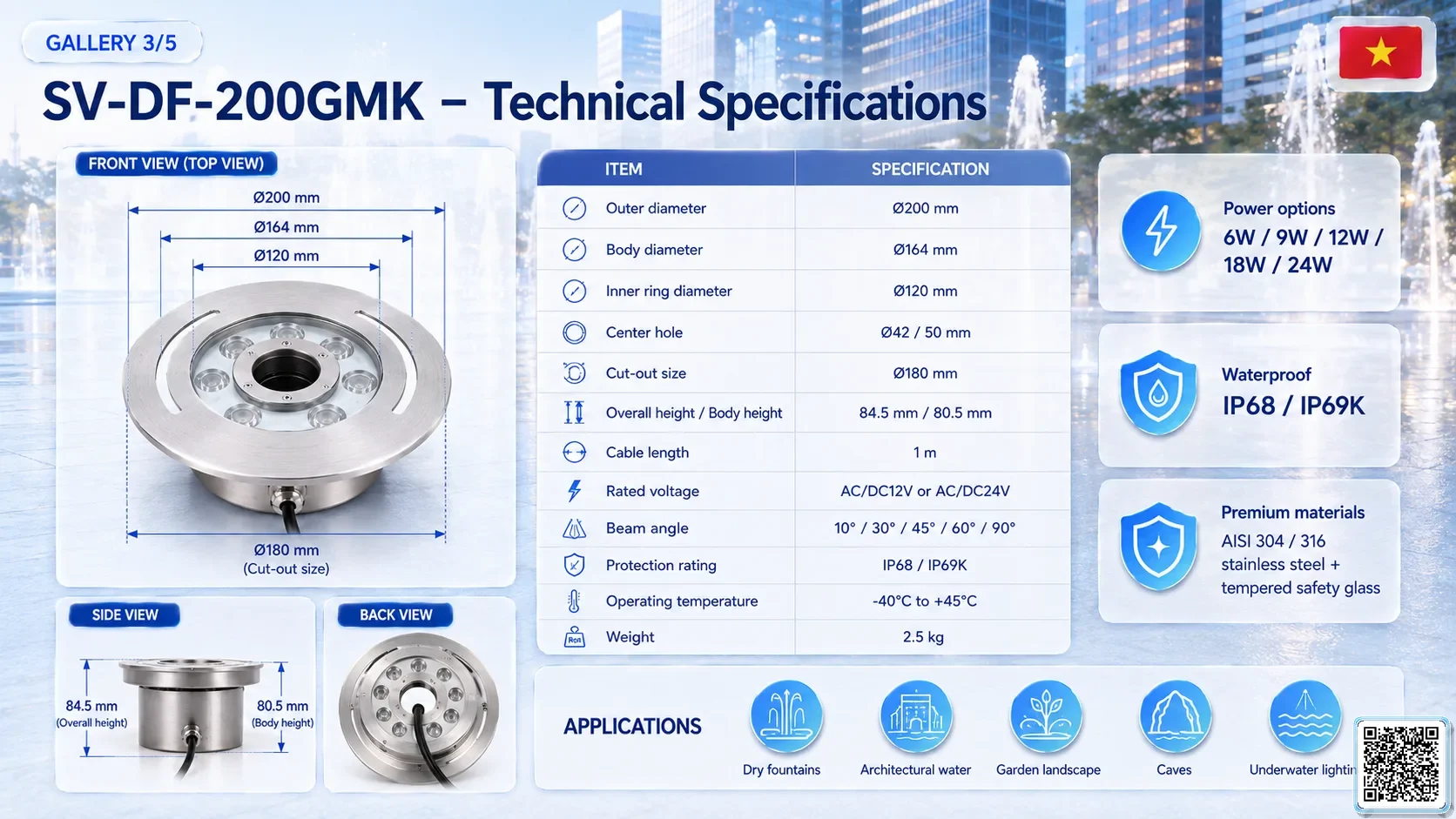 SV-DF-200GMK SV-DF-200GMK Dry Fountain Ring LED Light Underwater Light catalogue, fountain lights