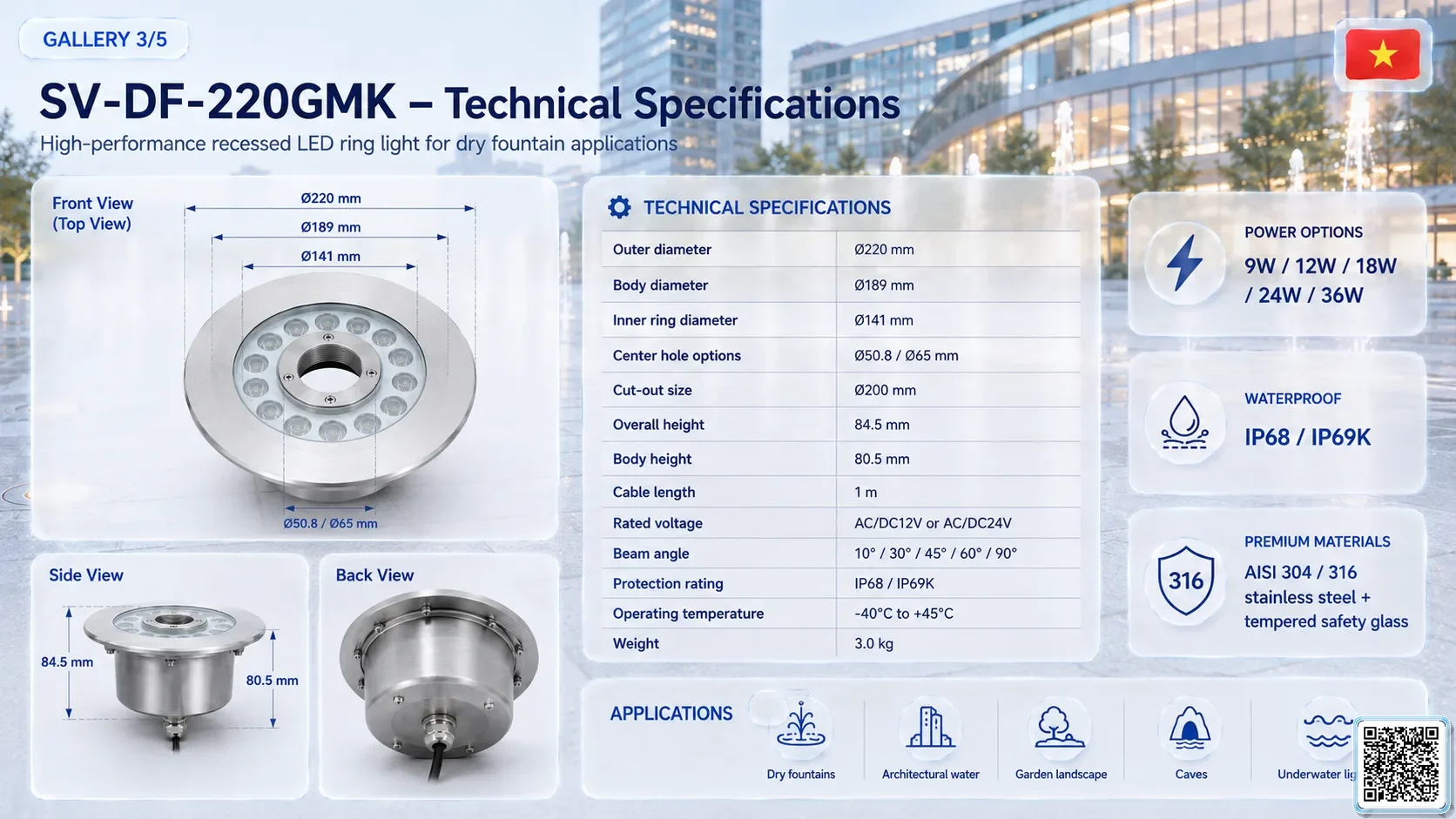 SV-DF-220GMK SV-DF-220GMK Dry Fountain Ring LED Light Underwater Light catalogue, fountain lights
