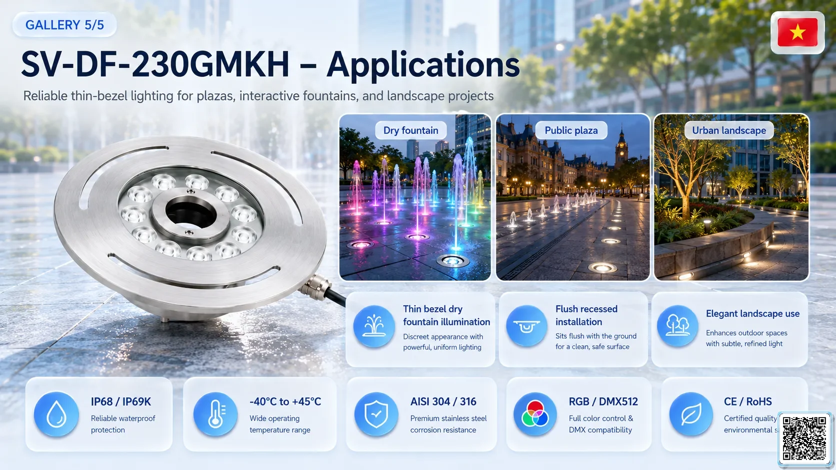 SV-DF-230GMKH SV-DF-230GMKH High Power Dry Fountain Ring LED Light Underwater Light catalogue, fountain lights