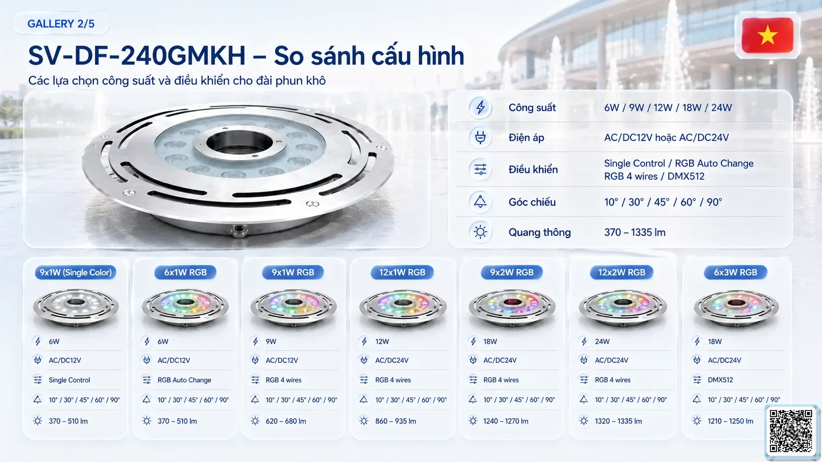 SV-DF-240GMKH SV-DF-240GMKH High Power Dry Fountain Ring LED Light thông số kỹ thuật thiết bị đèn âm nước cho đài phun nước, nhạc nước nghệ thuật