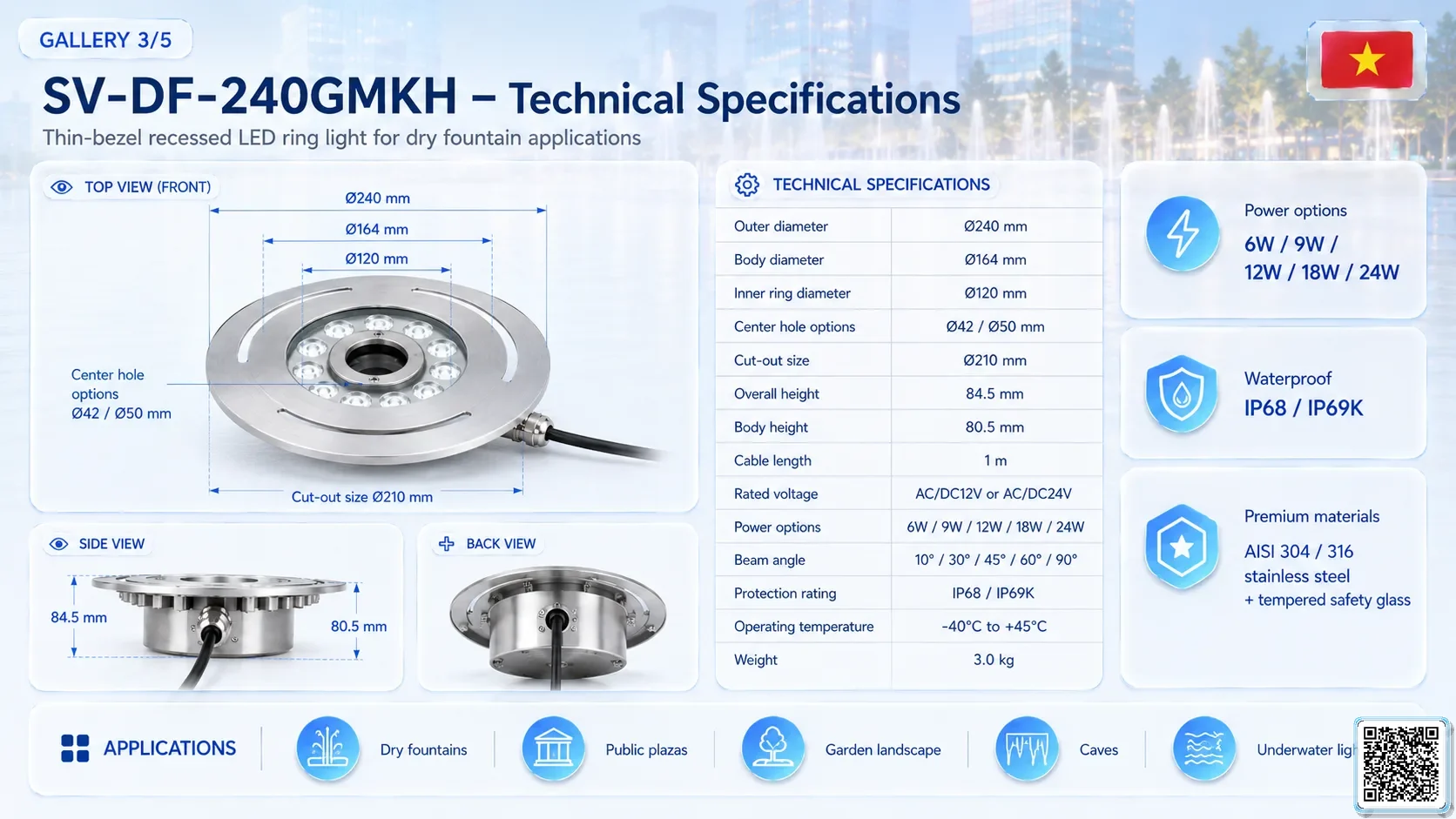 SV-DF-240GMKH SV-DF-240GMKH High Power Dry Fountain Ring LED Light Underwater Light catalogue, fountain lights