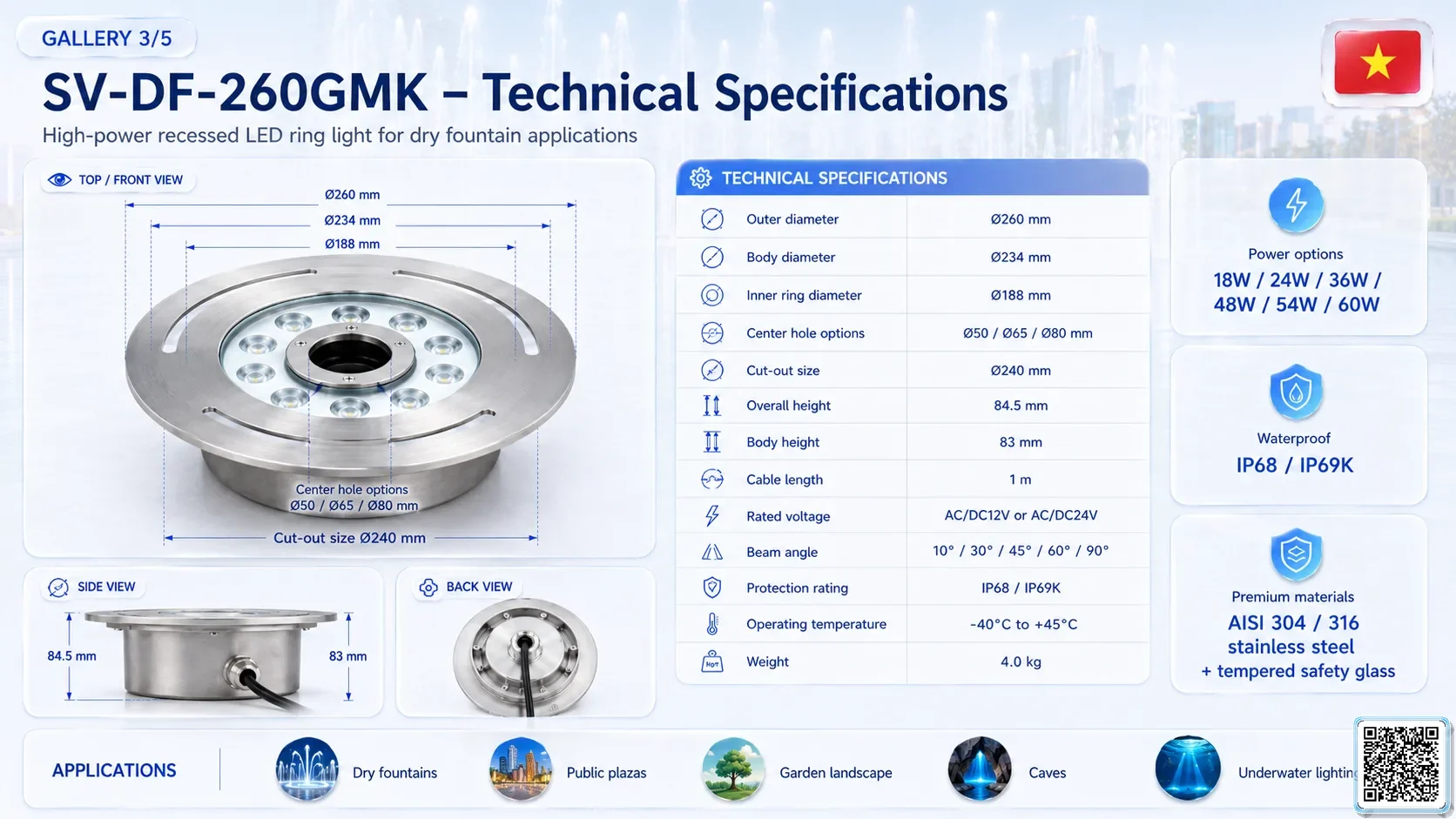 SV-DF-260GMK SV-DF-260GMK Dry Fountain Ring LED Light Underwater Light catalogue, fountain lights