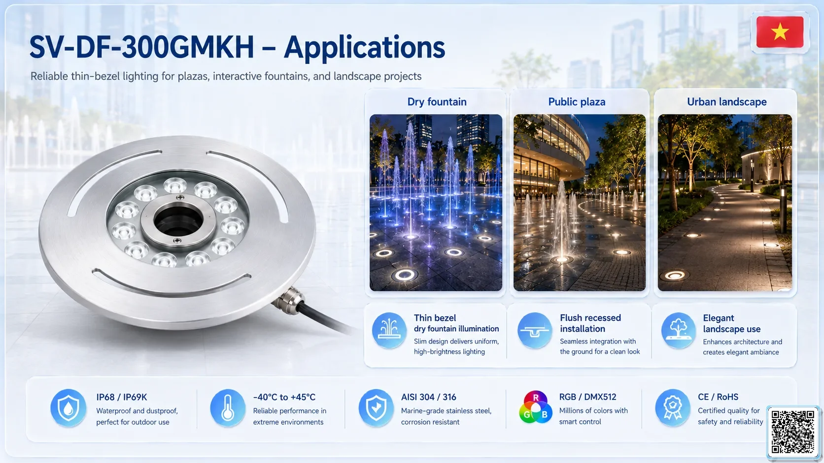 SV-DF-300GMKH SV-DF-300GMKH High Power Dry Fountain Ring LED Light Underwater Light catalogue, fountain lights