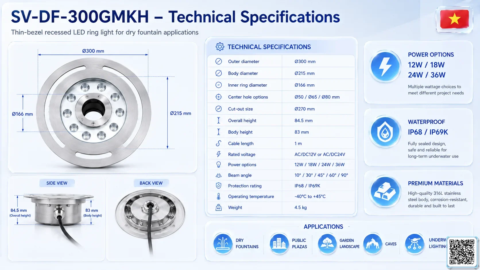 SV-DF-300GMKH SV-DF-300GMKH High Power Dry Fountain Ring LED Light Underwater Light catalogue, fountain lights