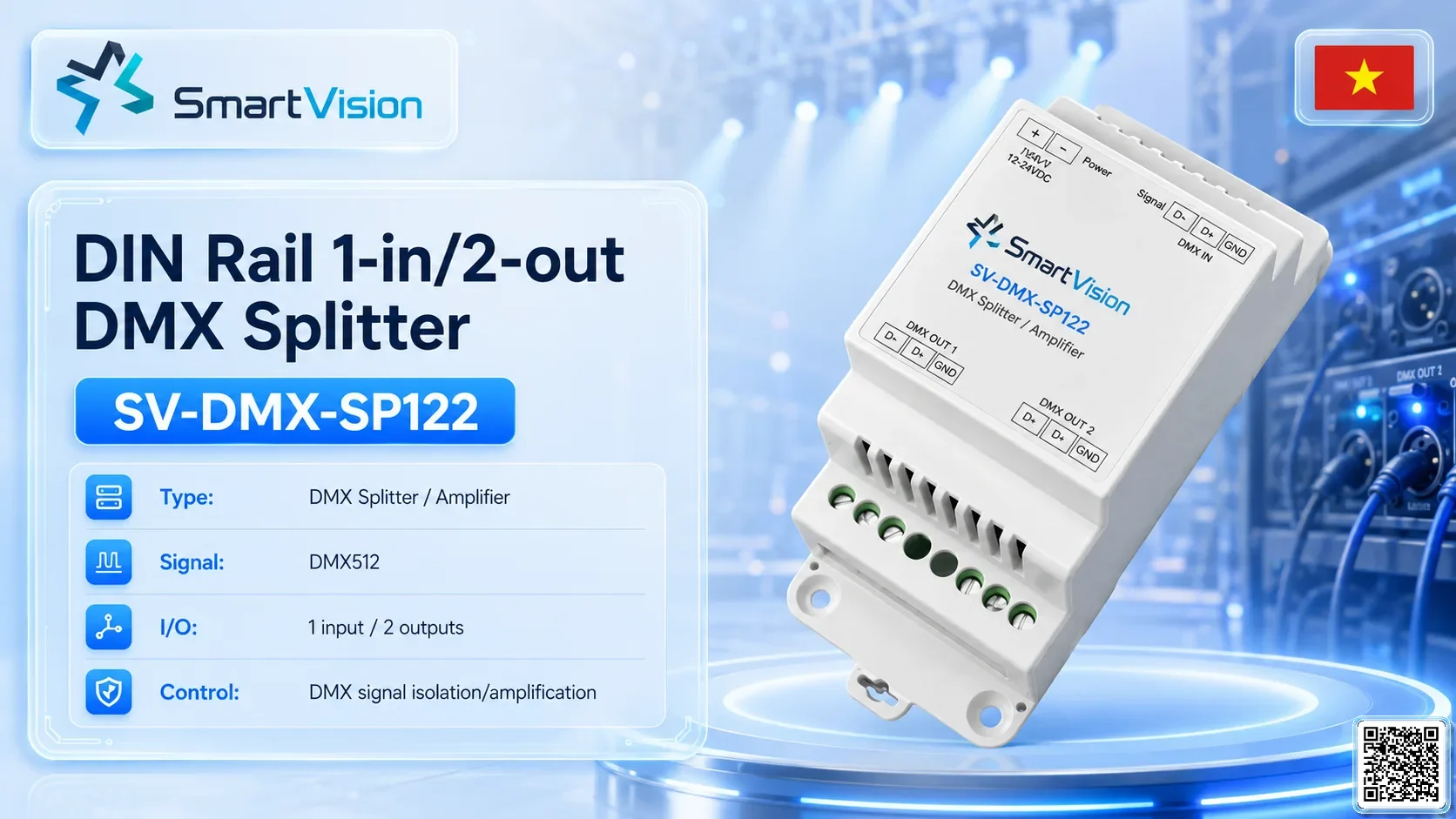 SV-DMX-SP122 DIN Rail 1-in/2-out DMX Splitter