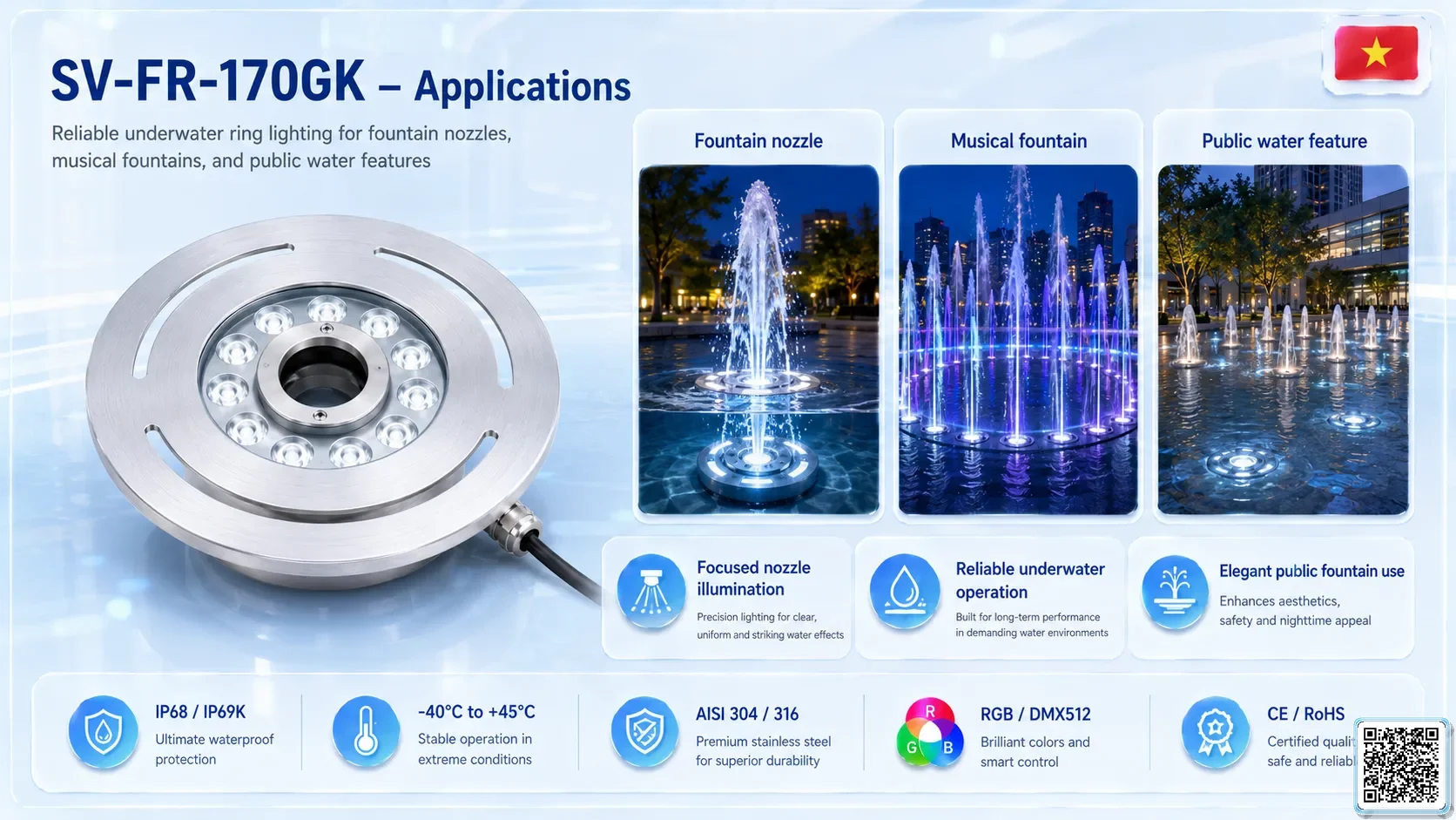 SV-FR-170GK SV-FR-170GK Fountain Ring Underwater LED Light Underwater Light catalogue, fountain lights