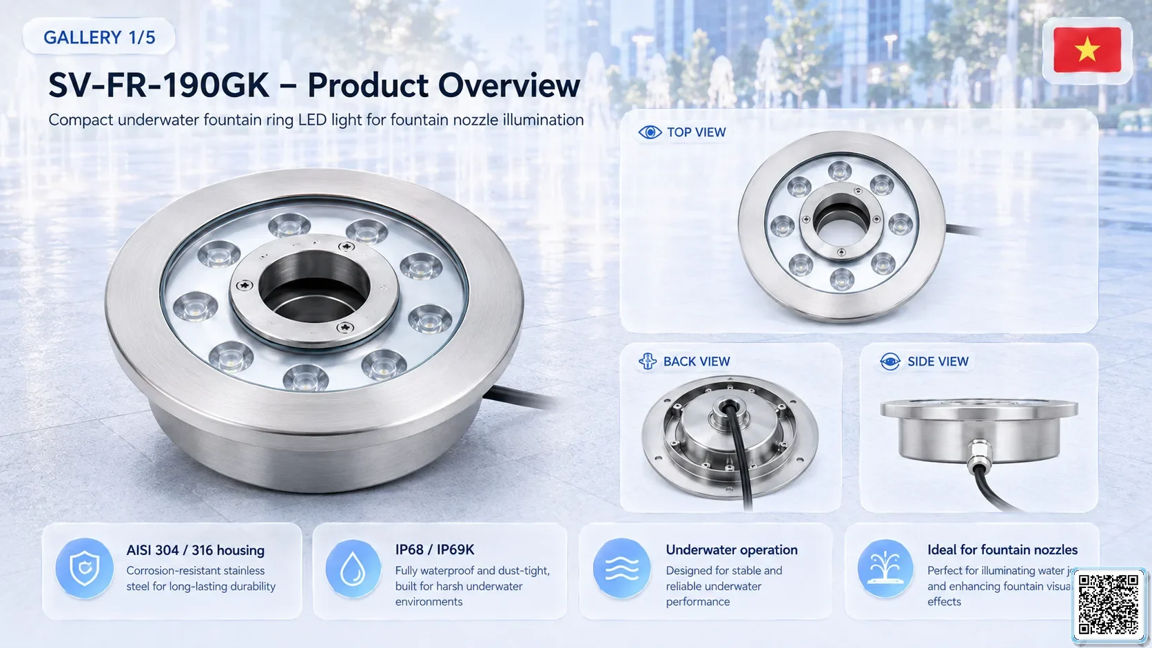SV-FR-190GK SV-FR-190GK Fountain Ring Underwater LED Light Underwater Light catalogue, fountain lights