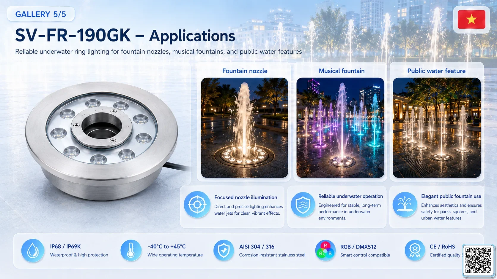 SV-FR-190GK SV-FR-190GK Fountain Ring Underwater LED Light Underwater Light catalogue, fountain lights