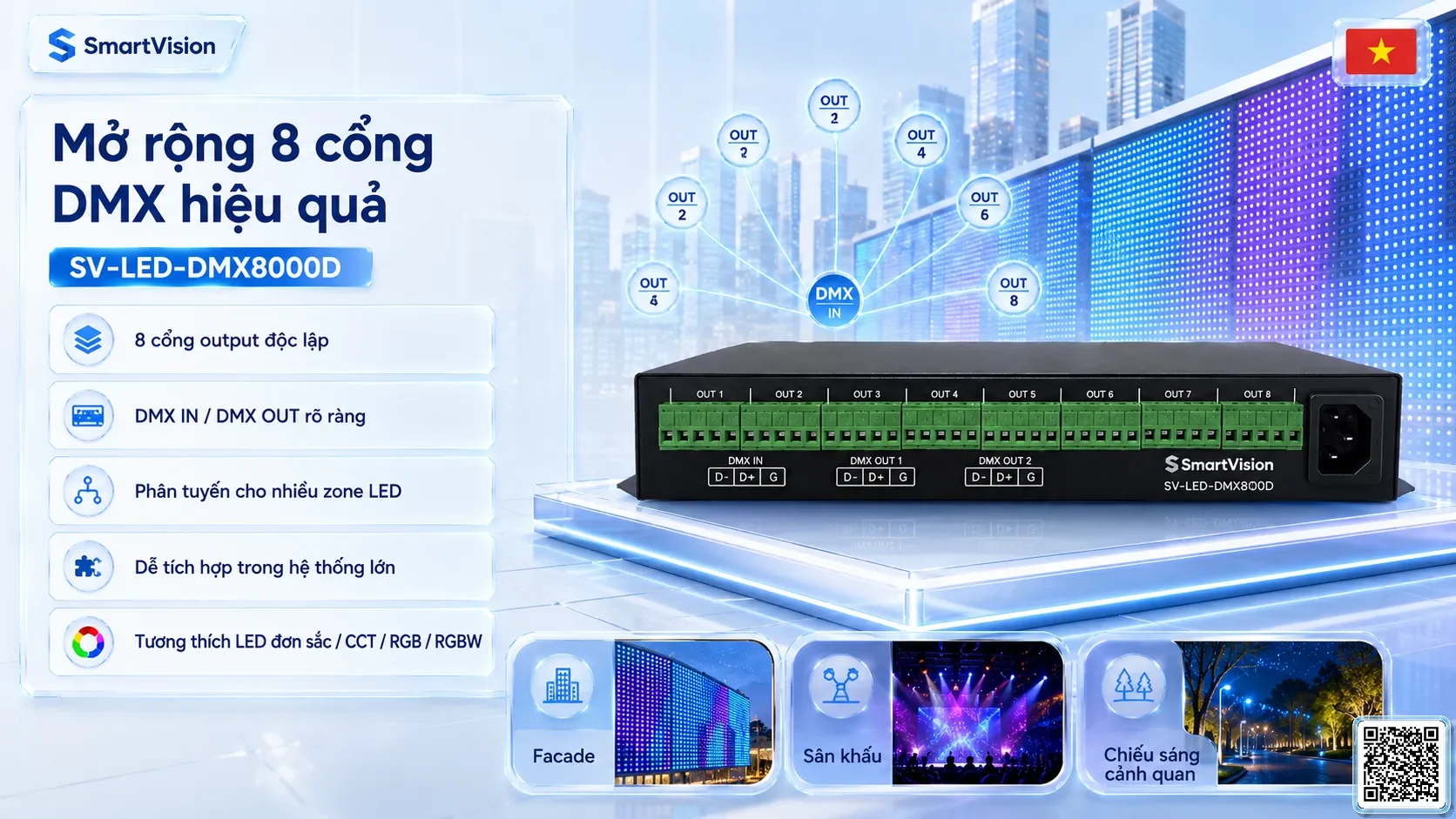 SV-LED-800SD SV-LED-800SD 2-in-1 LED Controller Bộ điều khiển DMX, Nhạc nước DMX, Đèn DMX, Bơm DMX, hệ thống ánh sáng DMX