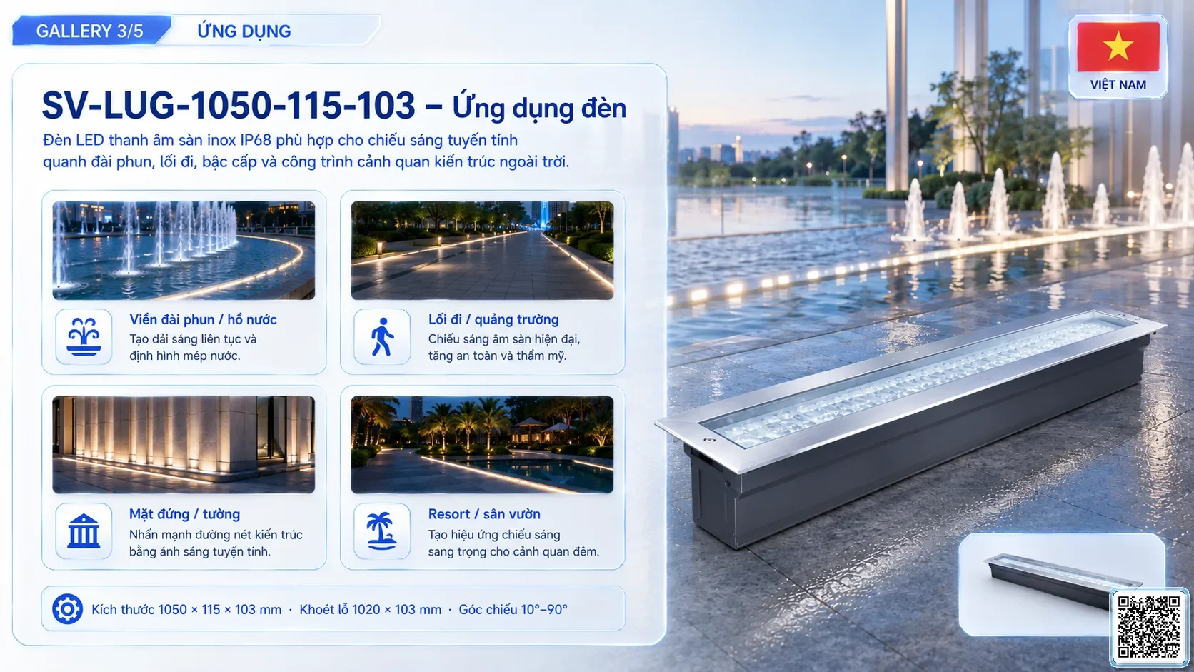 SV-LUG-1050-115-103 SV-LUG-1050-115-103 IP68 Stainless Steel LED Linear Underground Light thông số kỹ thuật thiết bị đèn âm nước cho đài phun nước, nhạc