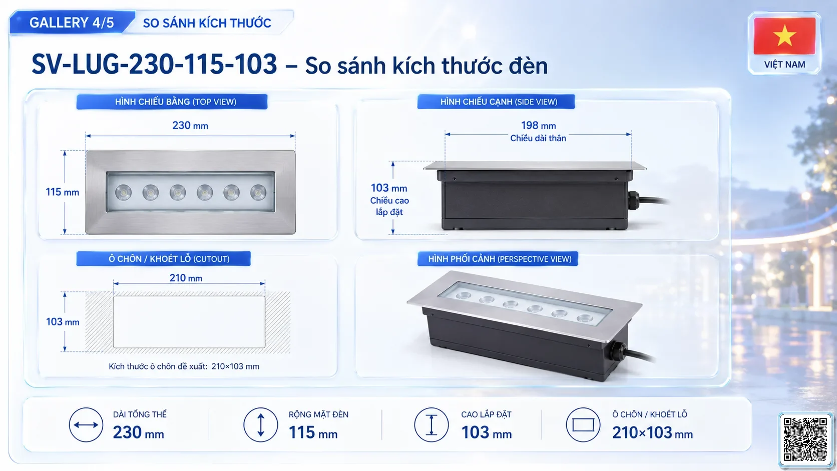 SV-LUG-230-115-103 SV-LUG-230-115-103 IP68 Stainless Steel LED Linear Underground Light thông số kỹ thuật thiết bị đèn âm nước cho đài phun nước, nhạc