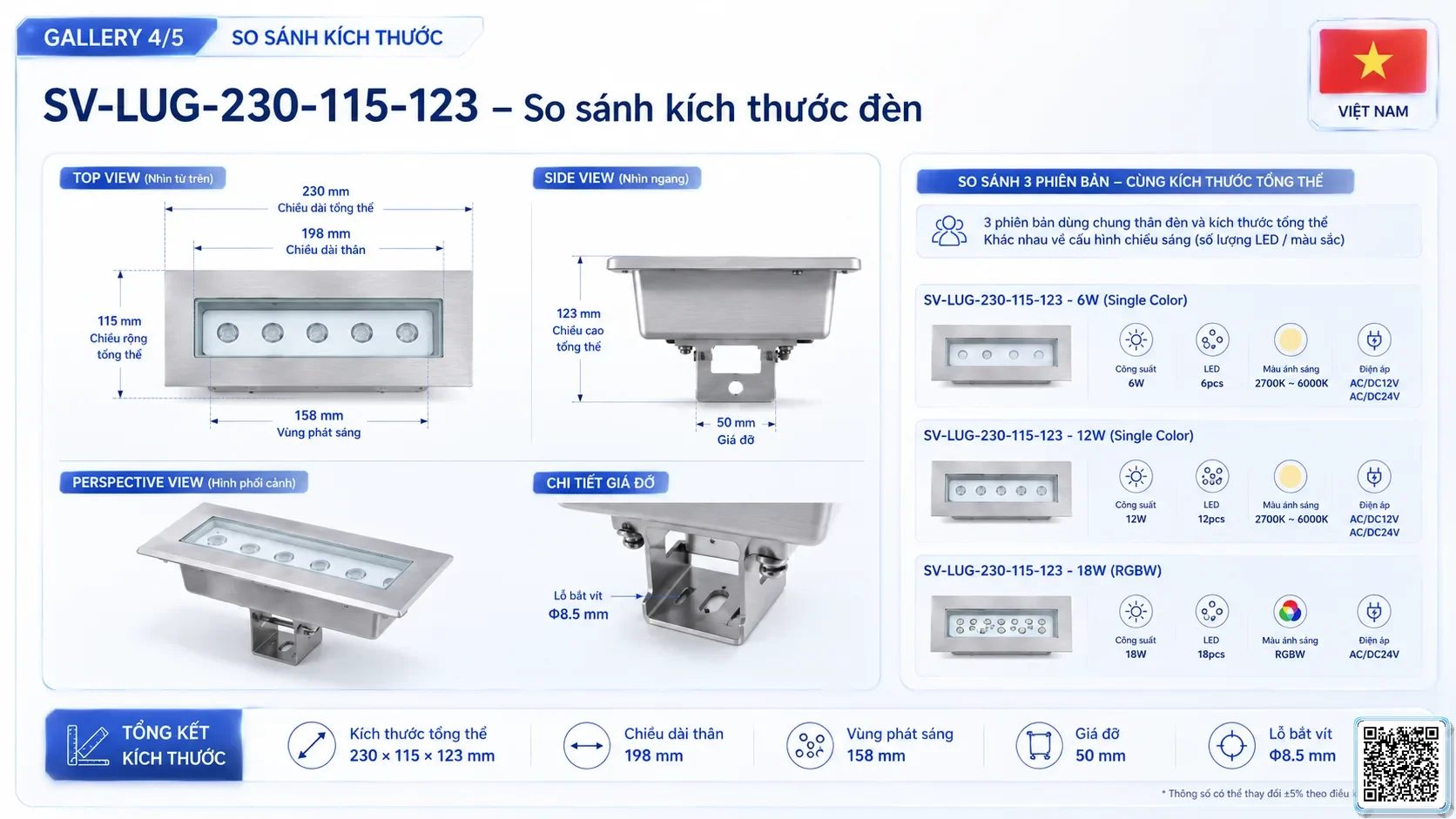 SV-LUG-230-115-123 SV-LUG-230-115-123 IP68 Stainless Steel LED Linear Underground Light thông số kỹ thuật thiết bị đèn âm nước cho đài phun nước, nhạc