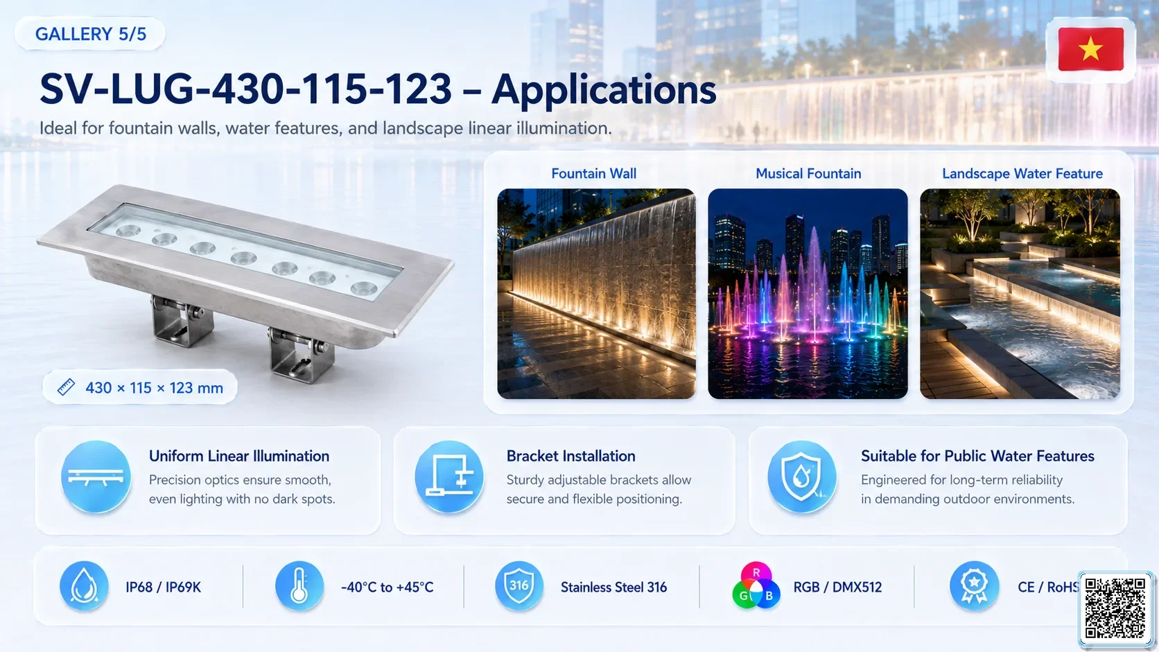 SV-LUG-430-115-123 SV-LUG-430-115-123 IP68 Stainless Steel LED Linear Underground Light Underwater Light catalogue, fountain lights