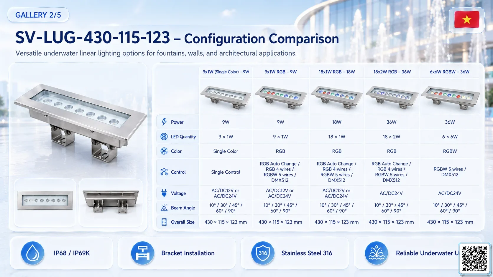 SV-LUG-430-115-123 SV-LUG-430-115-123 IP68 Stainless Steel LED Linear Underground Light Underwater Light catalogue, fountain lights