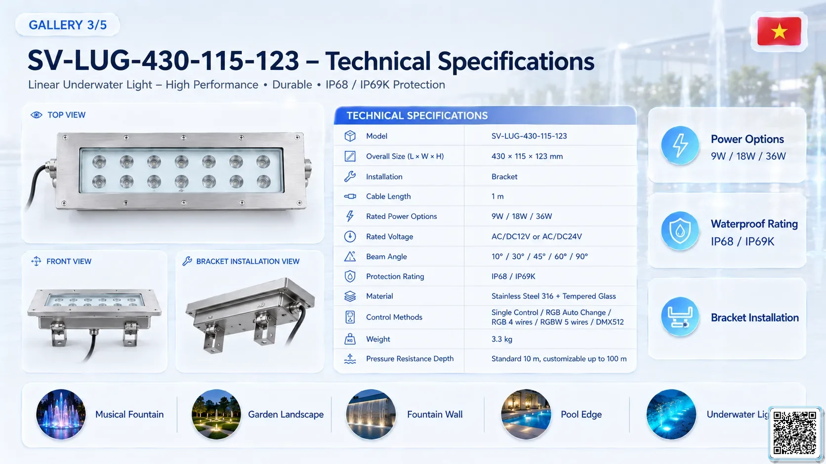 SV-LUG-430-115-123 SV-LUG-430-115-123 IP68 Stainless Steel LED Linear Underground Light Underwater Light catalogue, fountain lights