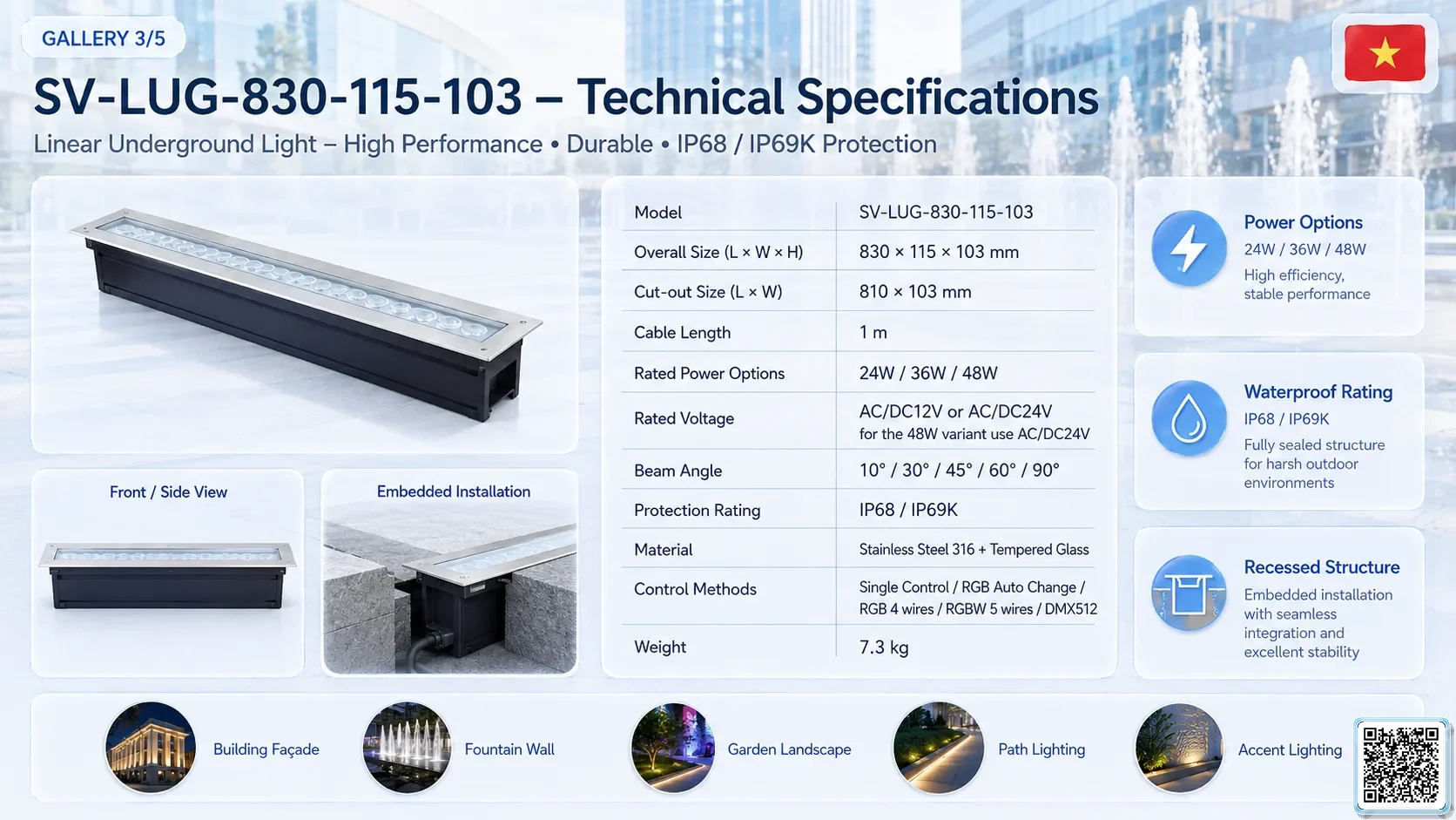 SV-LUG-830-115-103 SV-LUG-830-115-103 IP68 Stainless Steel LED Linear Underground Light Underwater Light catalogue, fountain lights