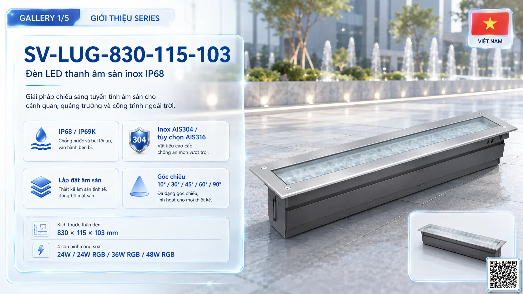 SV-LUG-830-115-103 SV-LUG-830-115-103 IP68 Stainless Steel LED Linear Underground Light thông số kỹ thuật thiết bị đèn âm nước cho đài phun nước, nhạc