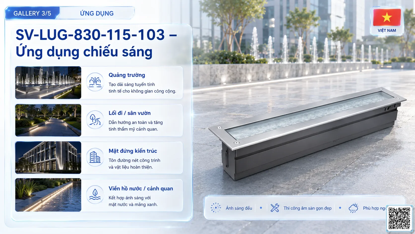 SV-LUG-830-115-103 SV-LUG-830-115-103 IP68 Stainless Steel LED Linear Underground Light thông số kỹ thuật thiết bị đèn âm nước cho đài phun nước, nhạc