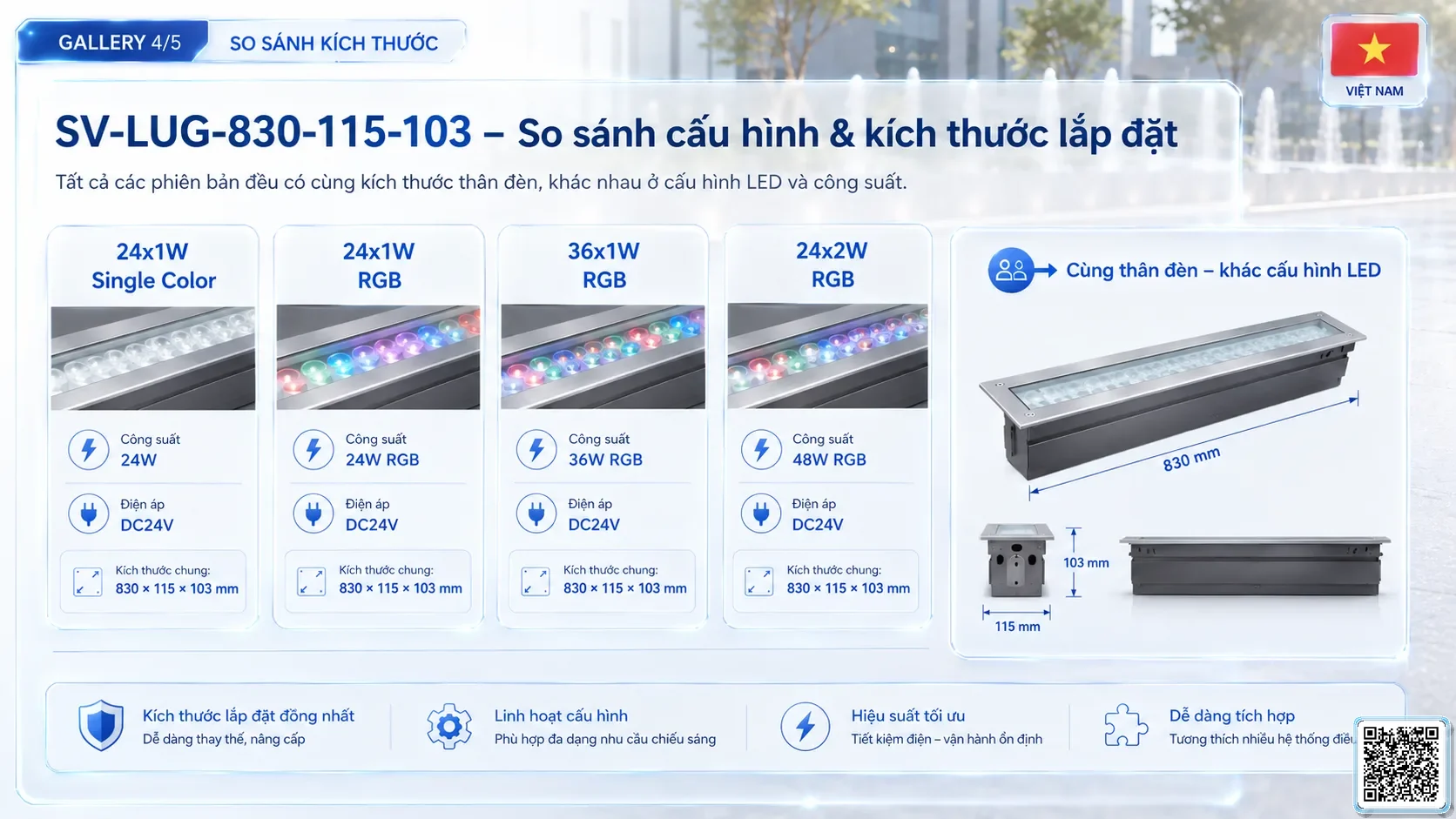 SV-LUG-830-115-103 SV-LUG-830-115-103 IP68 Stainless Steel LED Linear Underground Light thông số kỹ thuật thiết bị đèn âm nước cho đài phun nước, nhạc