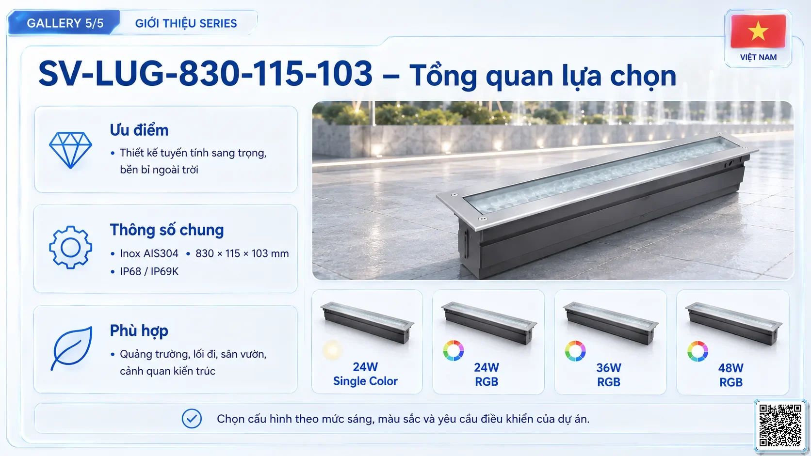 SV-LUG-830-115-103 SV-LUG-830-115-103 IP68 Stainless Steel LED Linear Underground Light thông số kỹ thuật thiết bị đèn âm nước cho đài phun nước, nhạc