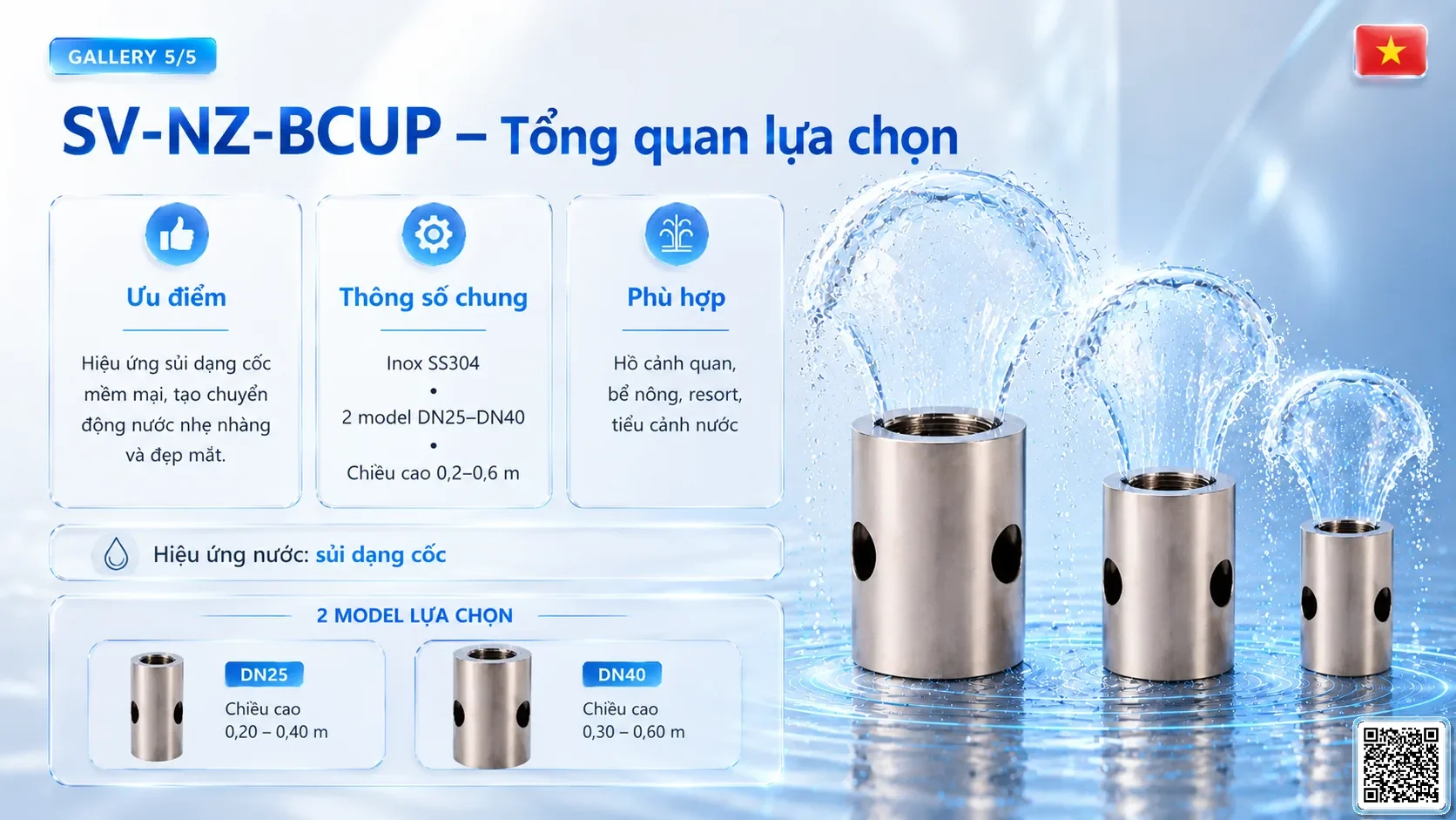 SV-NZ-BCUP SV-NZ-BCUP Bubbling Cup Nozzle Thông số kỹ thuật vòi phun, Catalogue vòi phun nước nghệ thuật