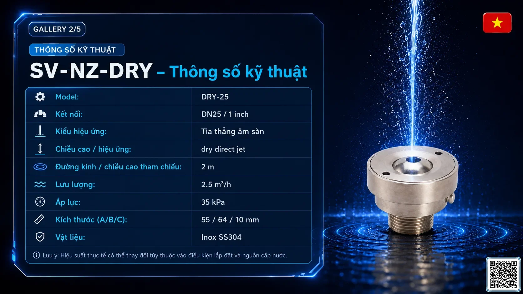 SV-NZ-DRY SV-NZ-DRY Dry Direct Injection Nozzle Thông số kỹ thuật vòi phun, Catalogue vòi phun nước nghệ thuật