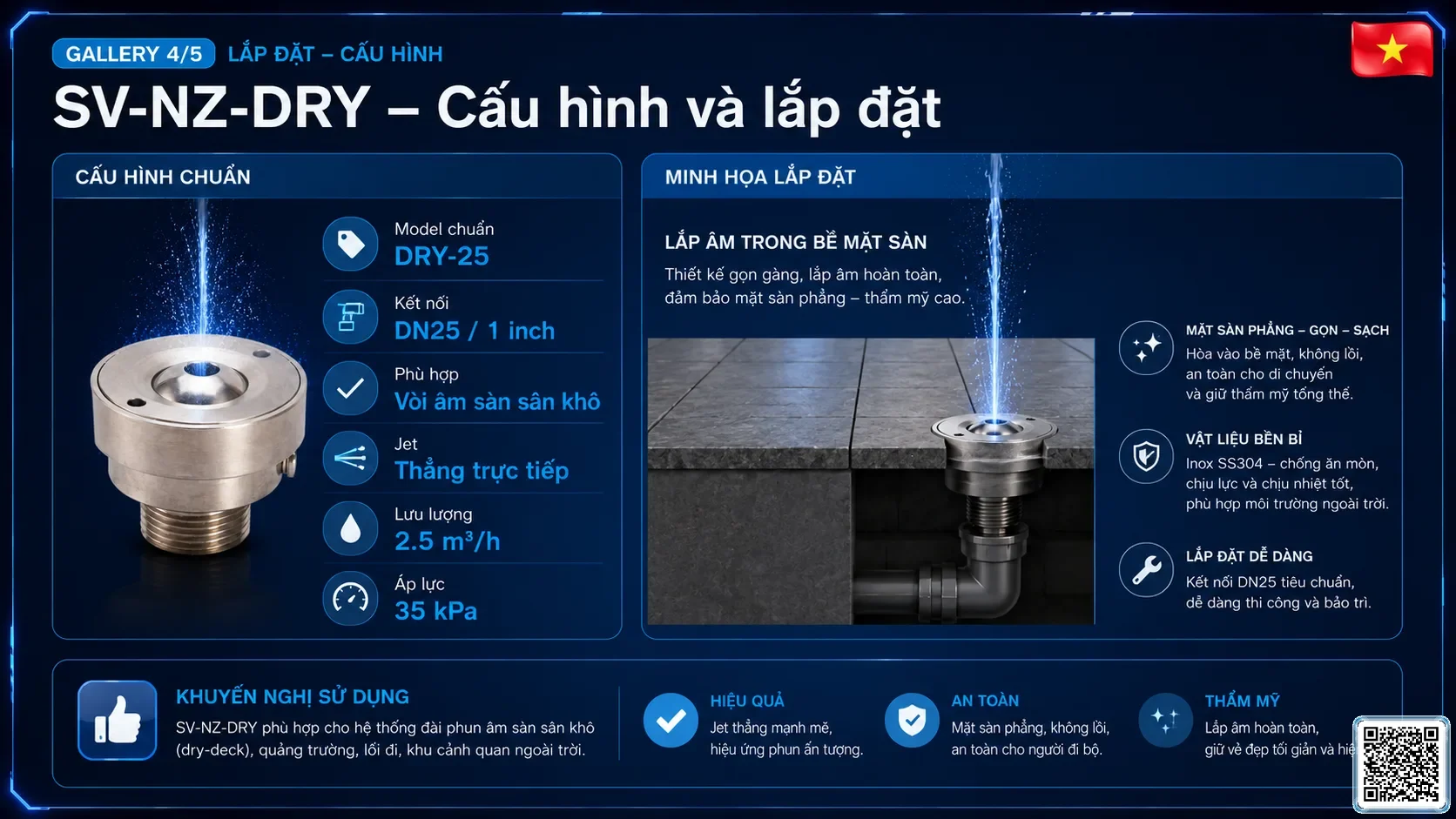SV-NZ-DRY SV-NZ-DRY Dry Direct Injection Nozzle Thông số kỹ thuật vòi phun, Catalogue vòi phun nước nghệ thuật