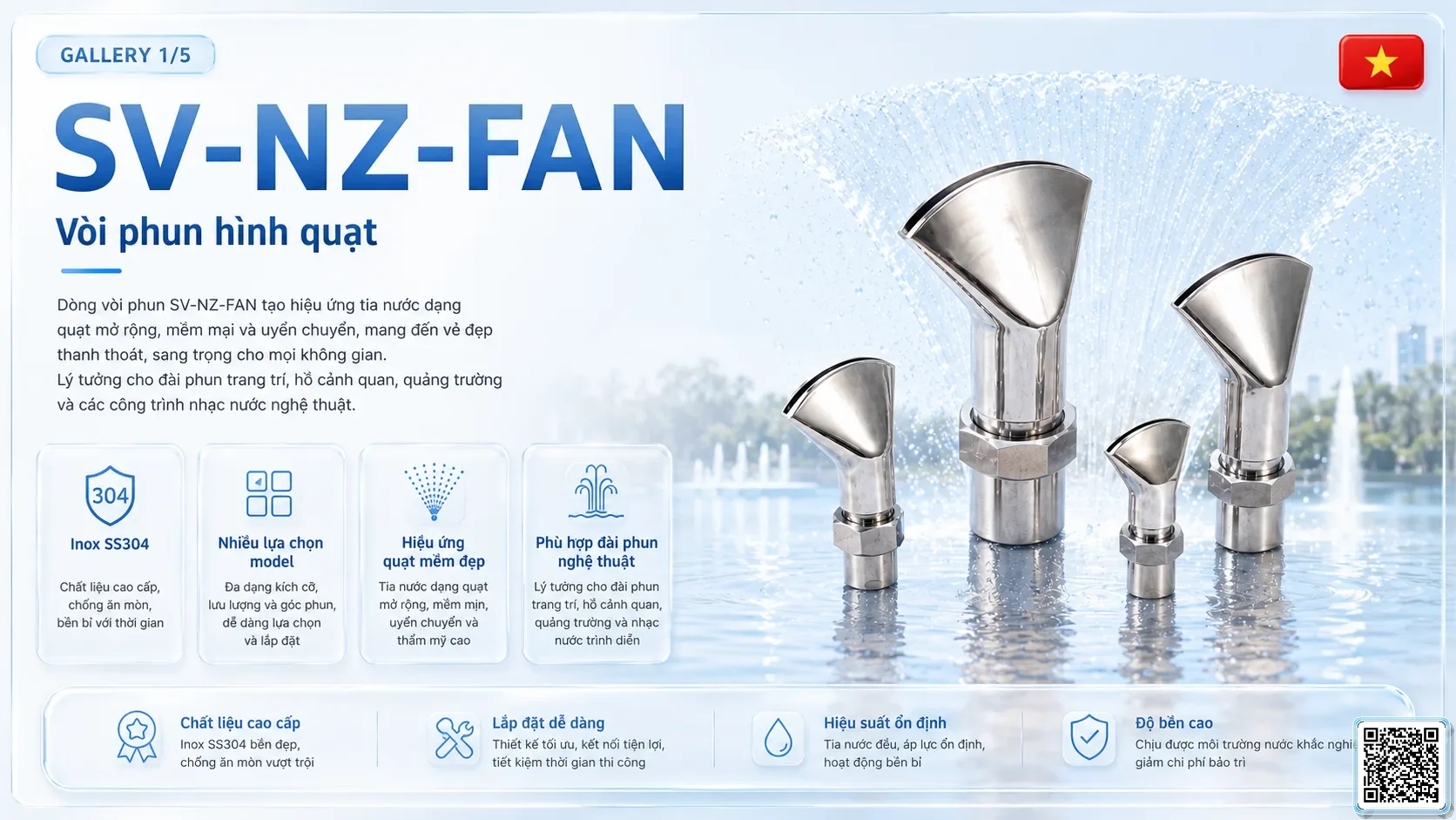 SV-NZ-FAN SV-NZ-FAN Fan-Shaped Nozzle Thông số kỹ thuật vòi phun, Catalogue vòi phun nước nghệ thuật