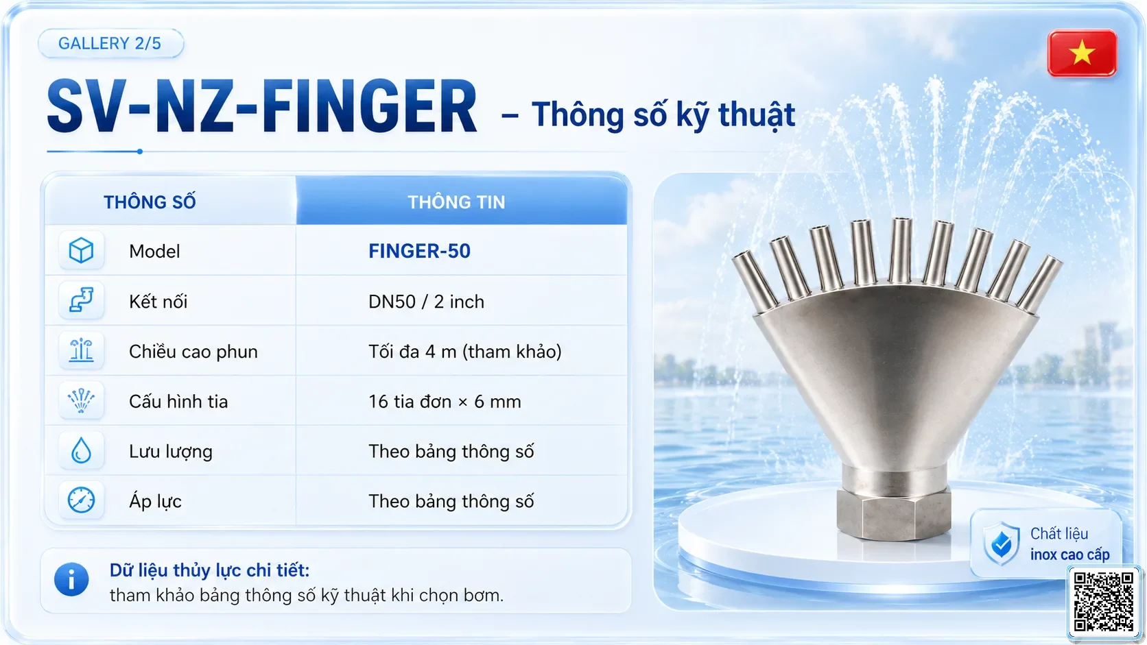 SV-NZ-FINGER SV-NZ-FINGER Finger Nozzle Thông số kỹ thuật vòi phun, Catalogue vòi phun nước nghệ thuật