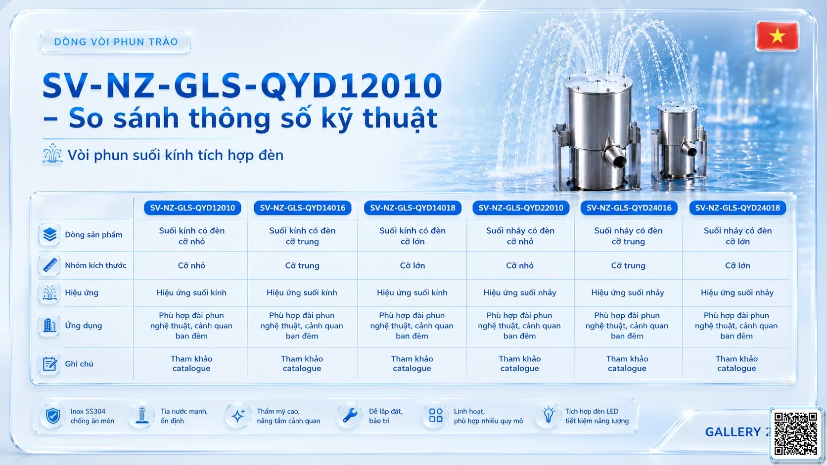 SV-NZ-GLS-QYD12010 SV-NZ-GLS-QYD12010 Glass Light Spring Nozzle Thông số kỹ thuật vòi phun, Catalogue vòi phun nước nghệ thuật