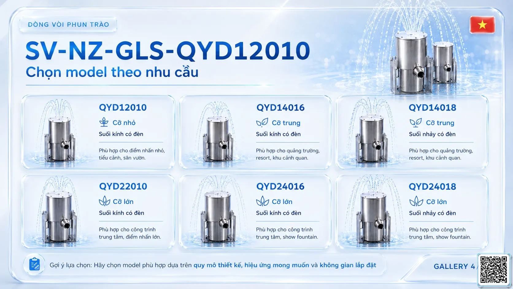 SV-NZ-GLS-QYD12010 SV-NZ-GLS-QYD12010 Glass Light Spring Nozzle Thông số kỹ thuật vòi phun, Catalogue vòi phun nước nghệ thuật
