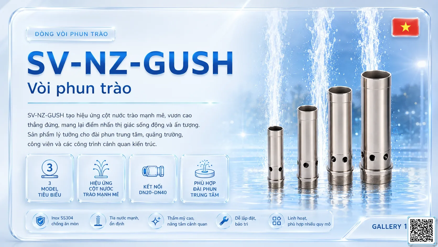 SV-NZ-GUSH SV-NZ-GUSH Gushing Nozzle Thông số kỹ thuật vòi phun, Catalogue vòi phun nước nghệ thuật