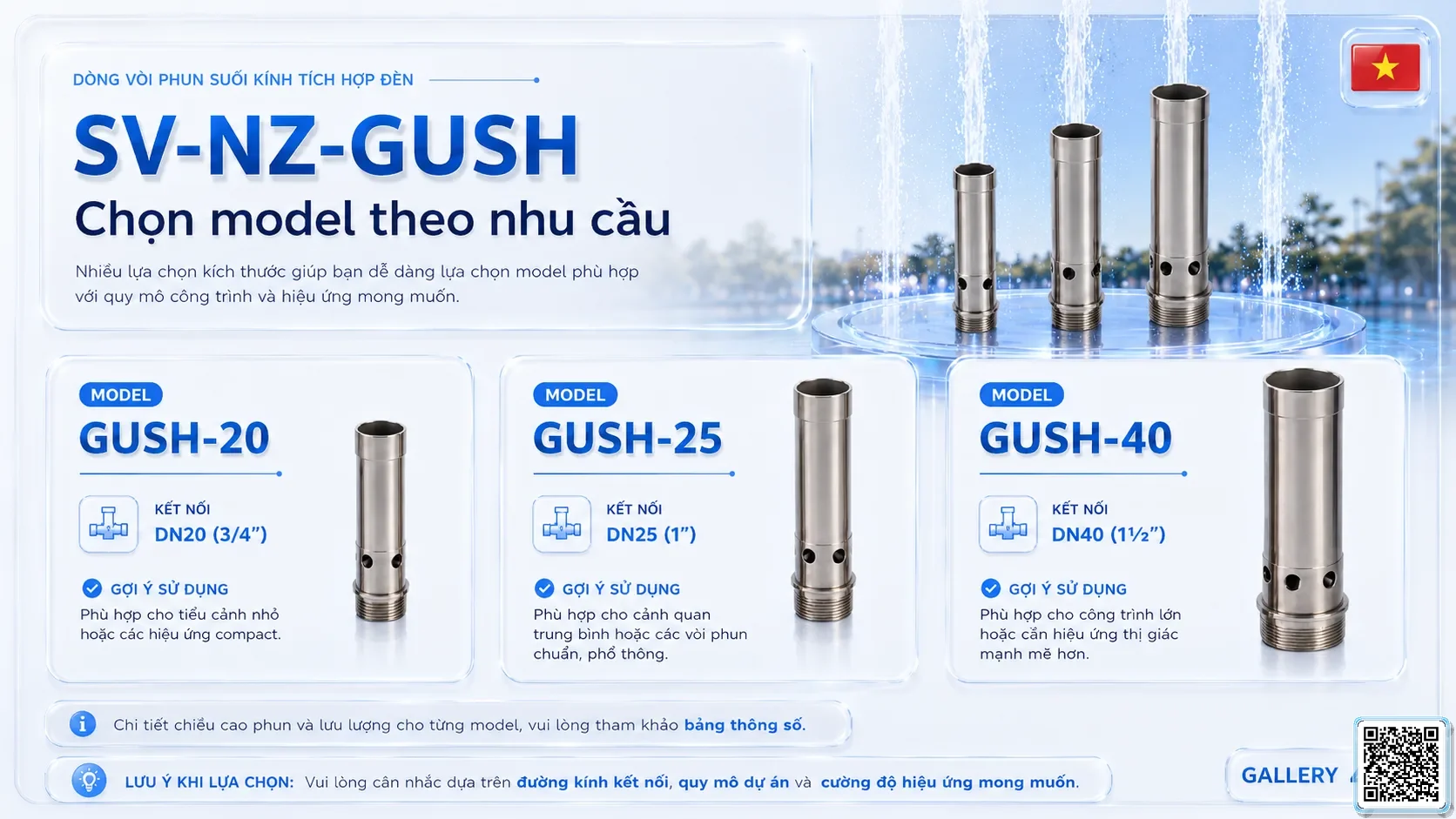 SV-NZ-GUSH SV-NZ-GUSH Gushing Nozzle Thông số kỹ thuật vòi phun, Catalogue vòi phun nước nghệ thuật