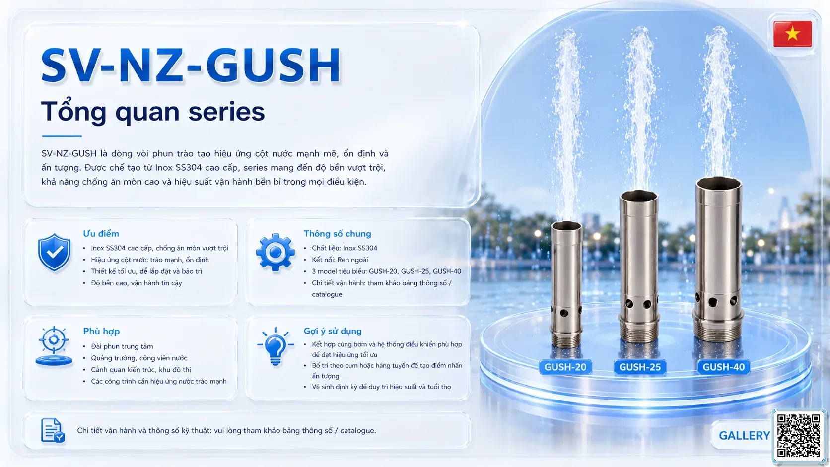 SV-NZ-GUSH SV-NZ-GUSH Gushing Nozzle Thông số kỹ thuật vòi phun, Catalogue vòi phun nước nghệ thuật
