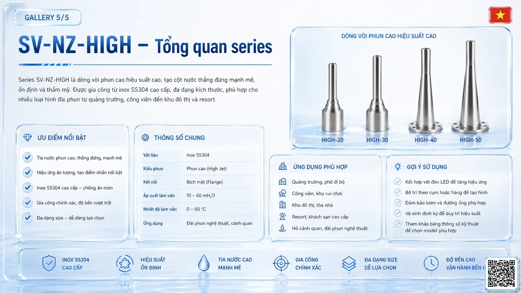 SV-NZ-HIGH SV-NZ-HIGH High Jet Nozzle Thông số kỹ thuật vòi phun, Catalogue vòi phun nước nghệ thuật