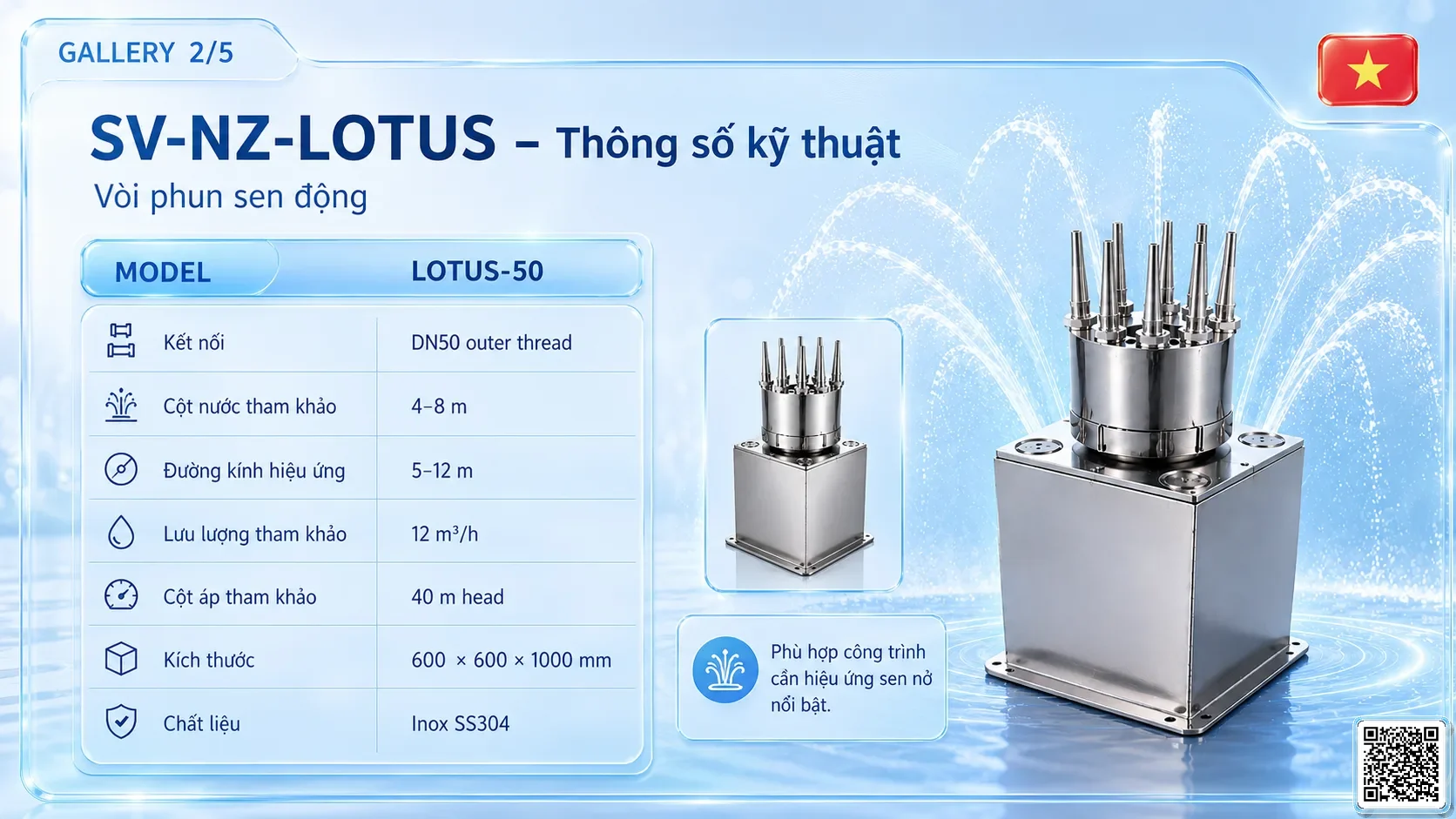 SV-NZ-LOTUS SV-NZ-LOTUS Dynamic Lotus Nozzle Thông số kỹ thuật vòi phun, Catalogue vòi phun nước nghệ thuật