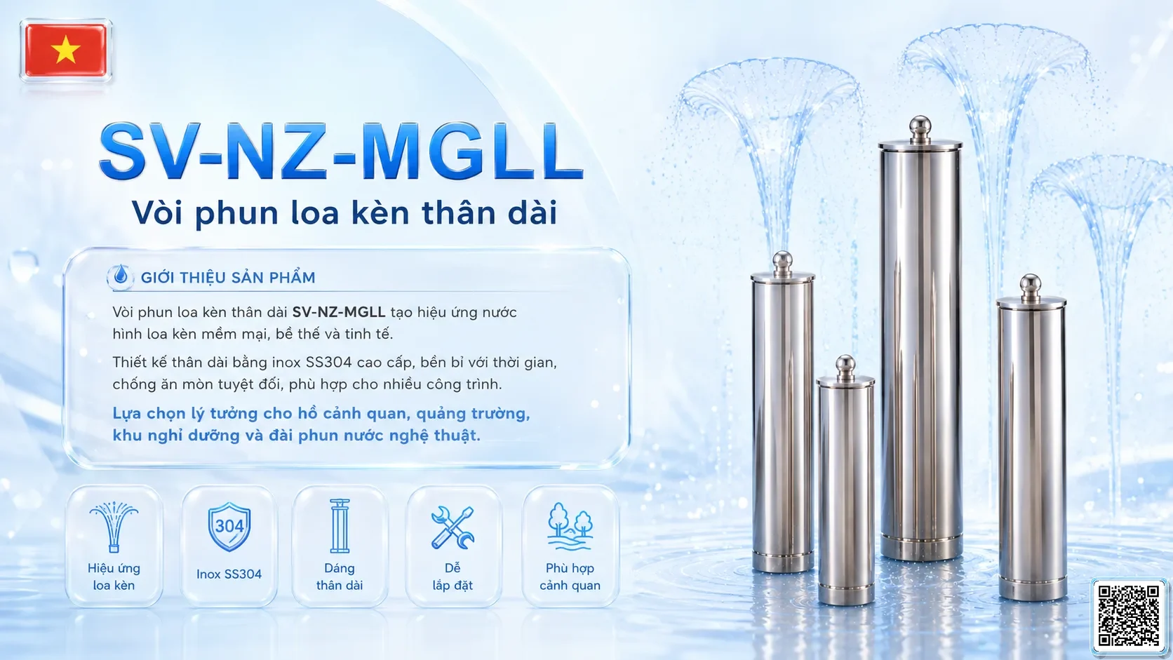 SV-NZ-MGLL SV-NZ-MGLL Morning Glory Nozzle Lengthening Thông số kỹ thuật vòi phun, Catalogue vòi phun nước nghệ thuật