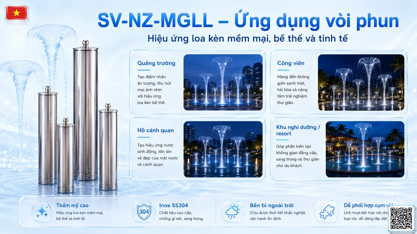 SV-NZ-MGLL SV-NZ-MGLL Morning Glory Nozzle Lengthening Thông số kỹ thuật vòi phun, Catalogue vòi phun nước nghệ thuật