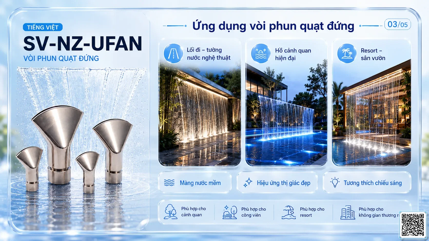 SV-NZ-UFAN SV-NZ-UFAN Upright Fan-Shaped Nozzle Thông số kỹ thuật vòi phun, Catalogue vòi phun nước nghệ thuật