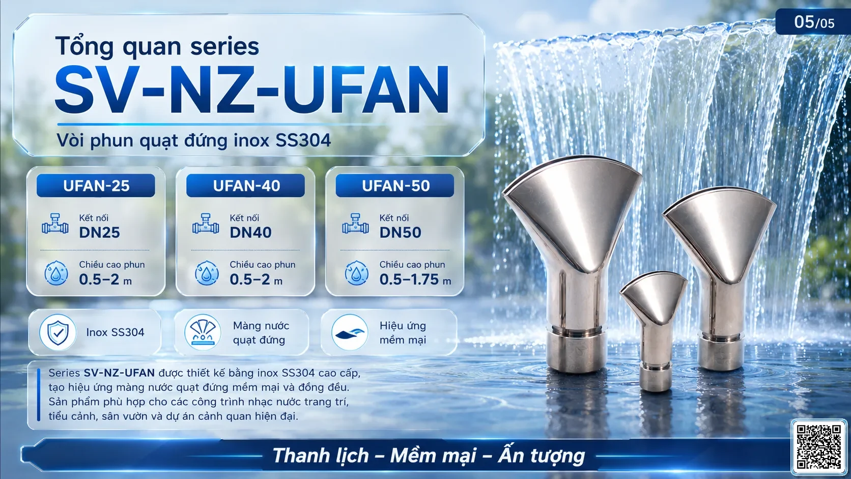 SV-NZ-UFAN SV-NZ-UFAN Upright Fan-Shaped Nozzle Thông số kỹ thuật vòi phun, Catalogue vòi phun nước nghệ thuật