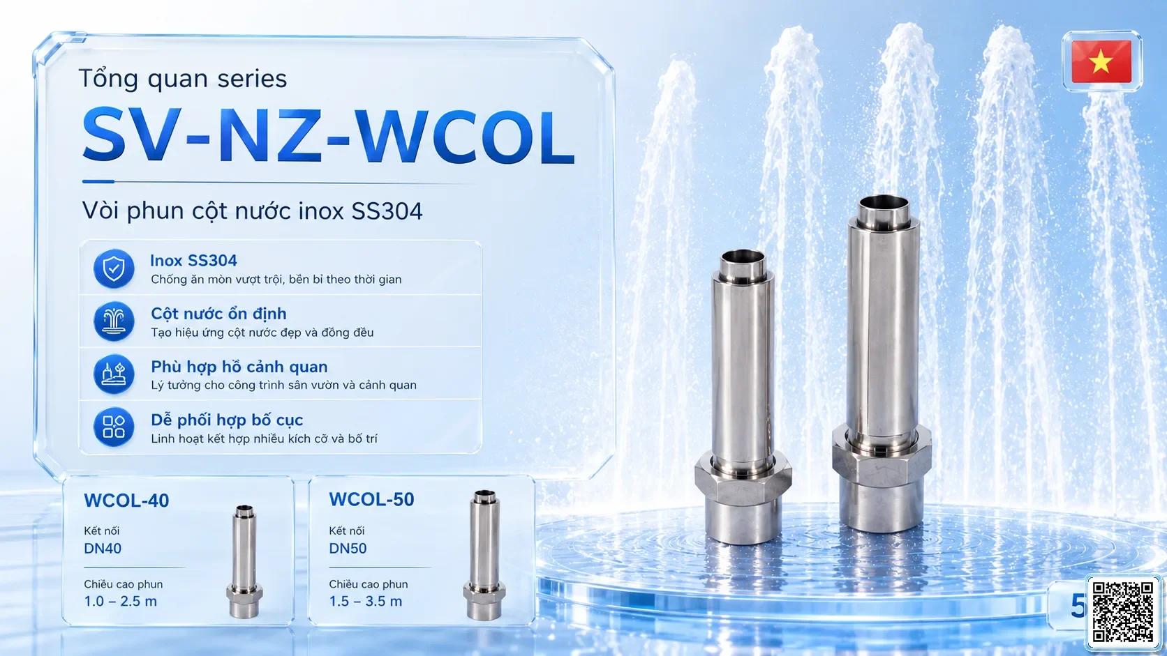 SV-NZ-WCOL SV-NZ-WCOL Water Column Nozzle Thông số kỹ thuật vòi phun, Catalogue vòi phun nước nghệ thuật