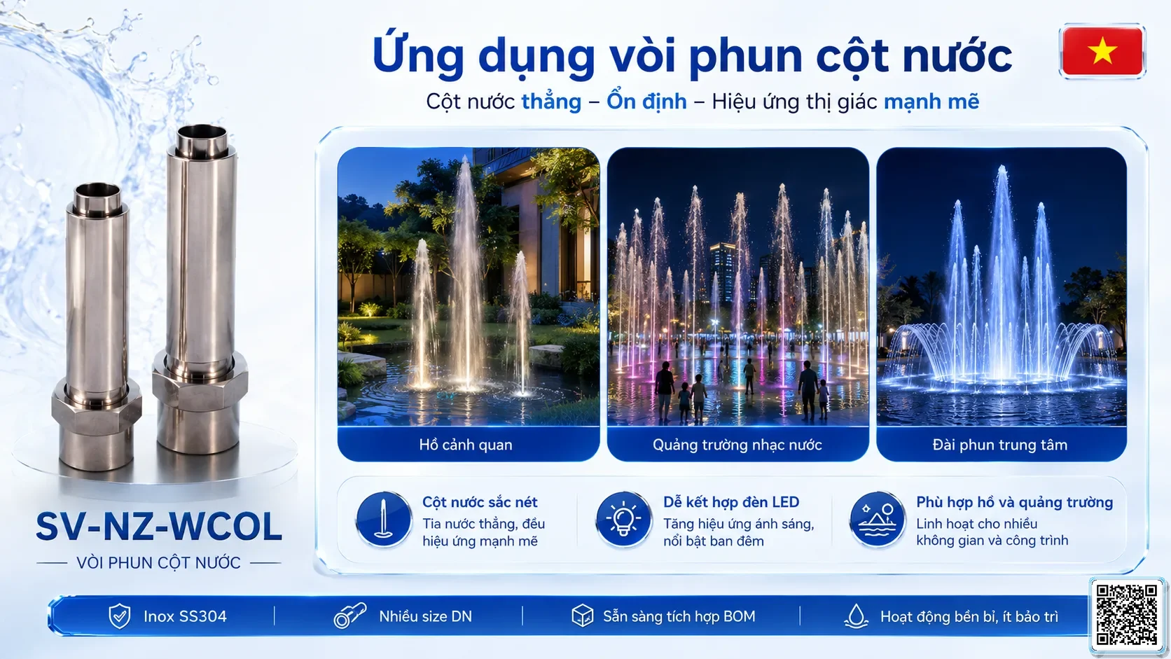 SV-NZ-WCOL SV-NZ-WCOL Water Column Nozzle Thông số kỹ thuật vòi phun, Catalogue vòi phun nước nghệ thuật