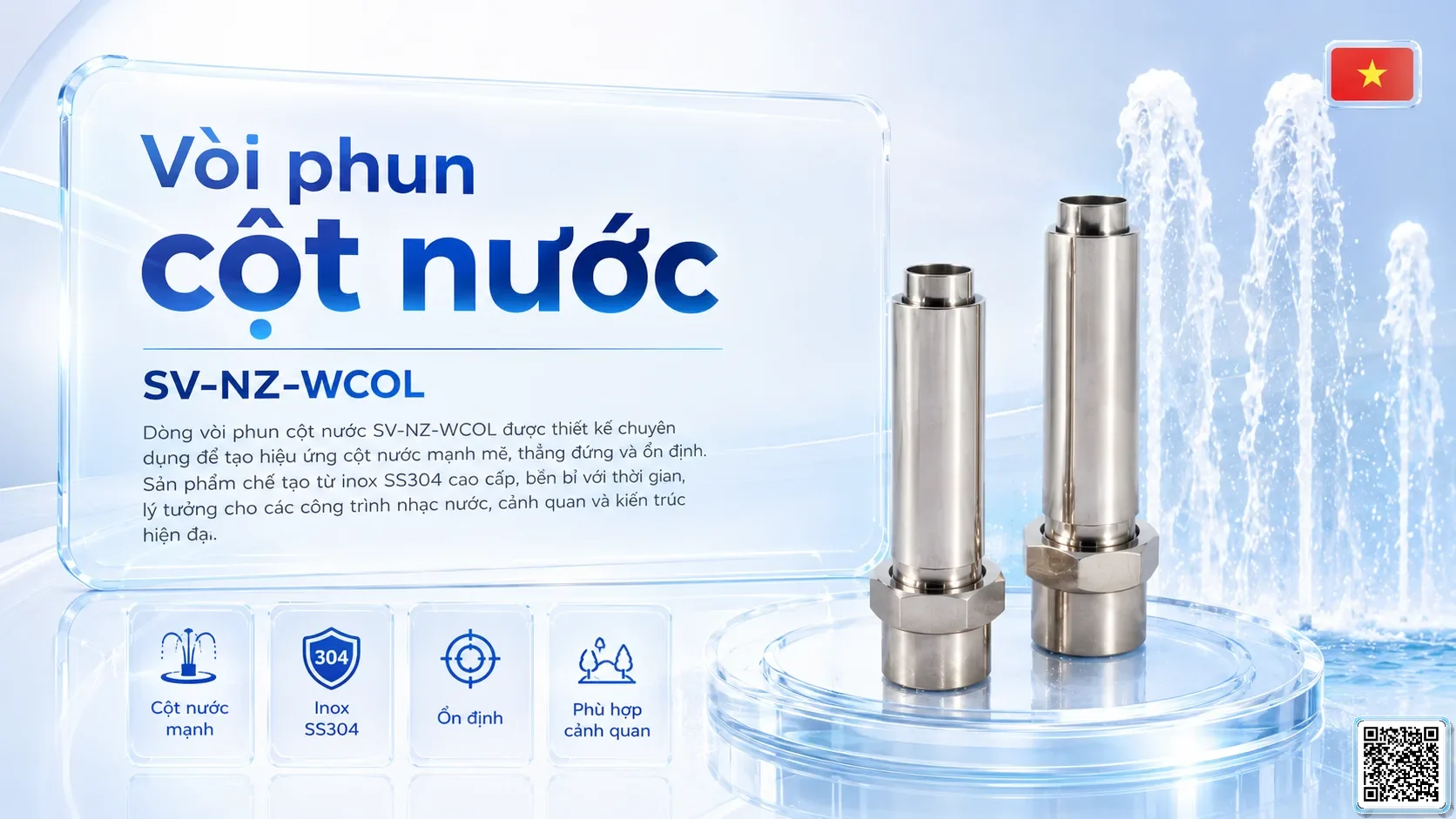 SV-NZ-WCOL SV-NZ-WCOL Water Column Nozzle Thông số kỹ thuật vòi phun, Catalogue vòi phun nước nghệ thuật